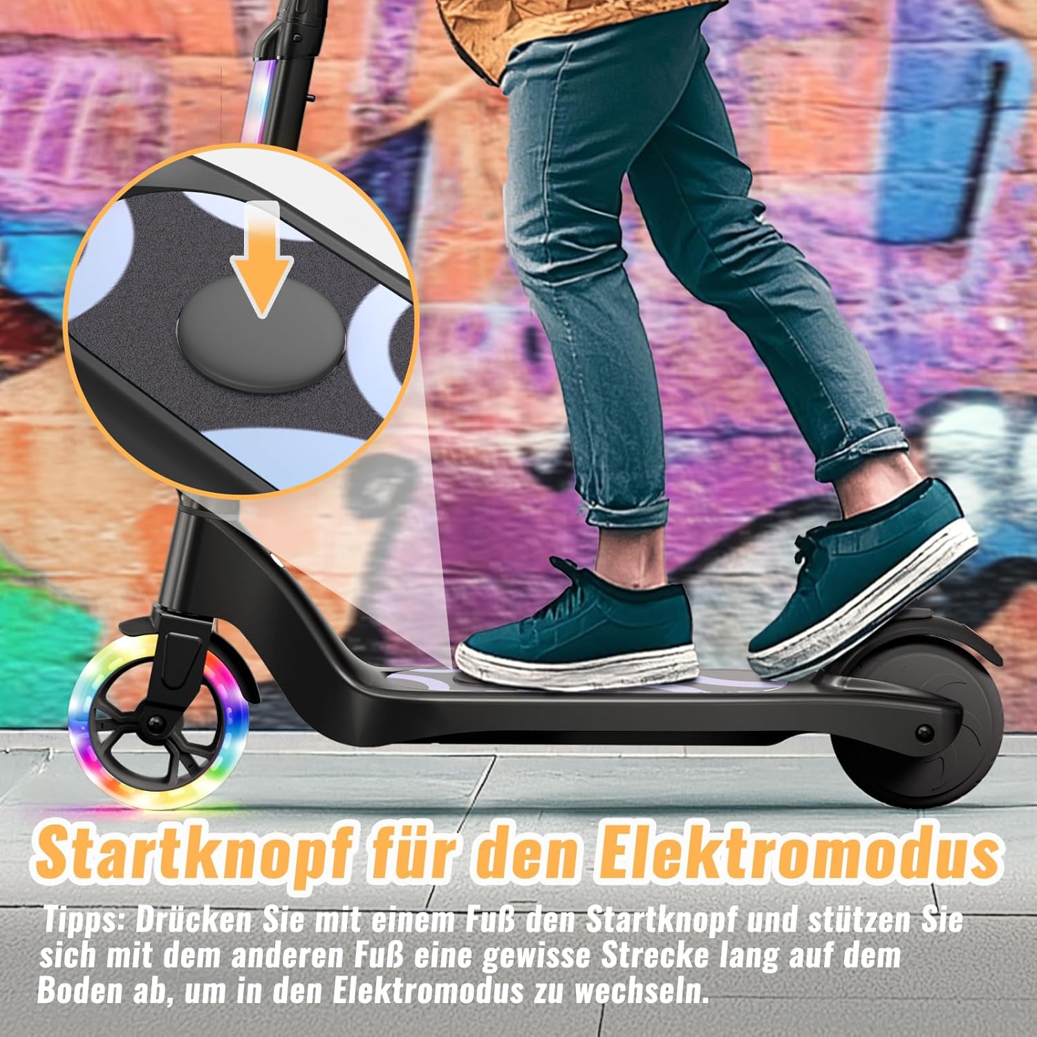 TST E Scooter Children for 6-10 Years, 5.3 Inch E Scooter Children with Flashing LED Lights & 3 Adjustable Heights, Children's Scooter 45 W Motor Max 10 km/h, Maximum Load 70 kg Children's E Scooter – Bild 2