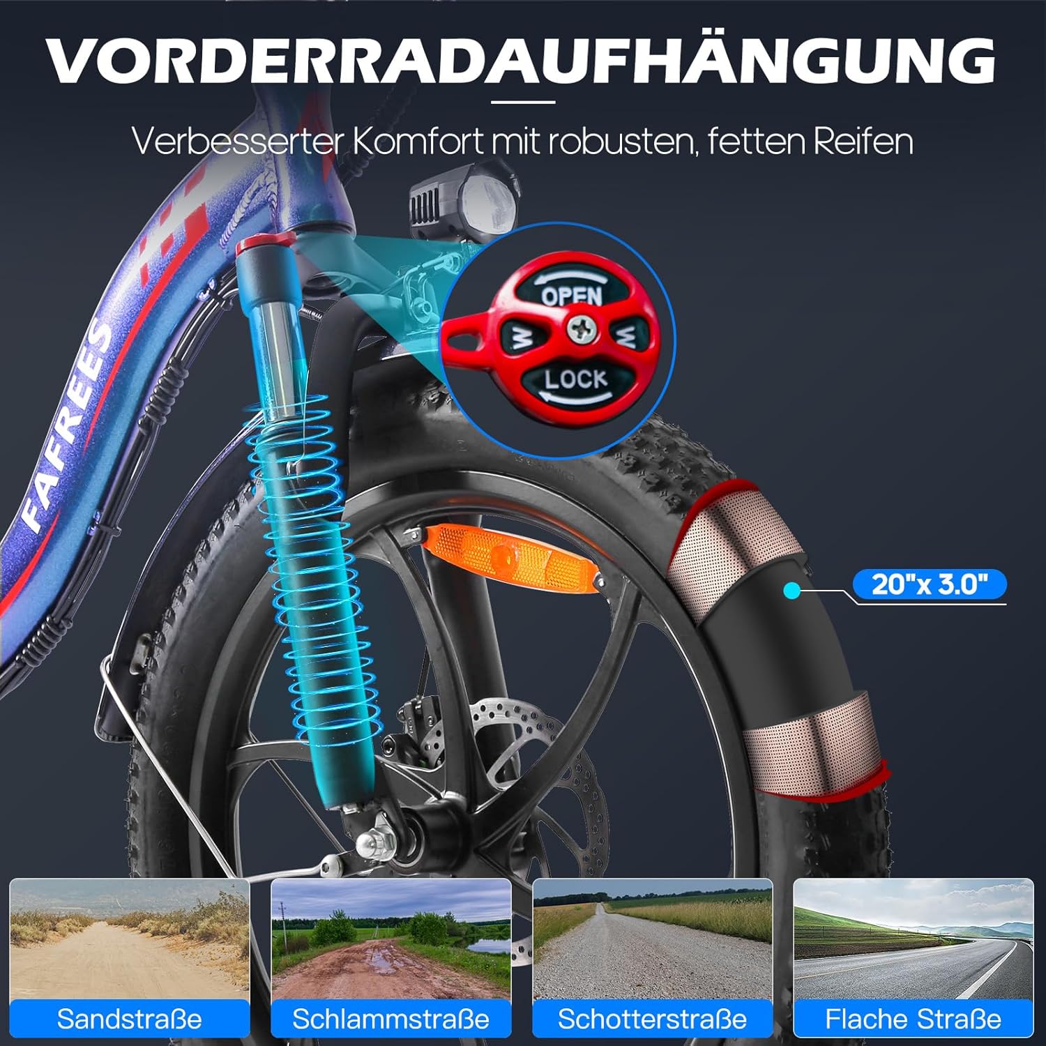 Fafrees F20 PRO E-Bike Folding Bike Electric Bicycle 20 Inch Fat Bike 250 W Motor 36 V 20 Ah Battery 20 x 3.0 Inch Mountain Bike Electric Bicycle 40 Nm – Bild 4