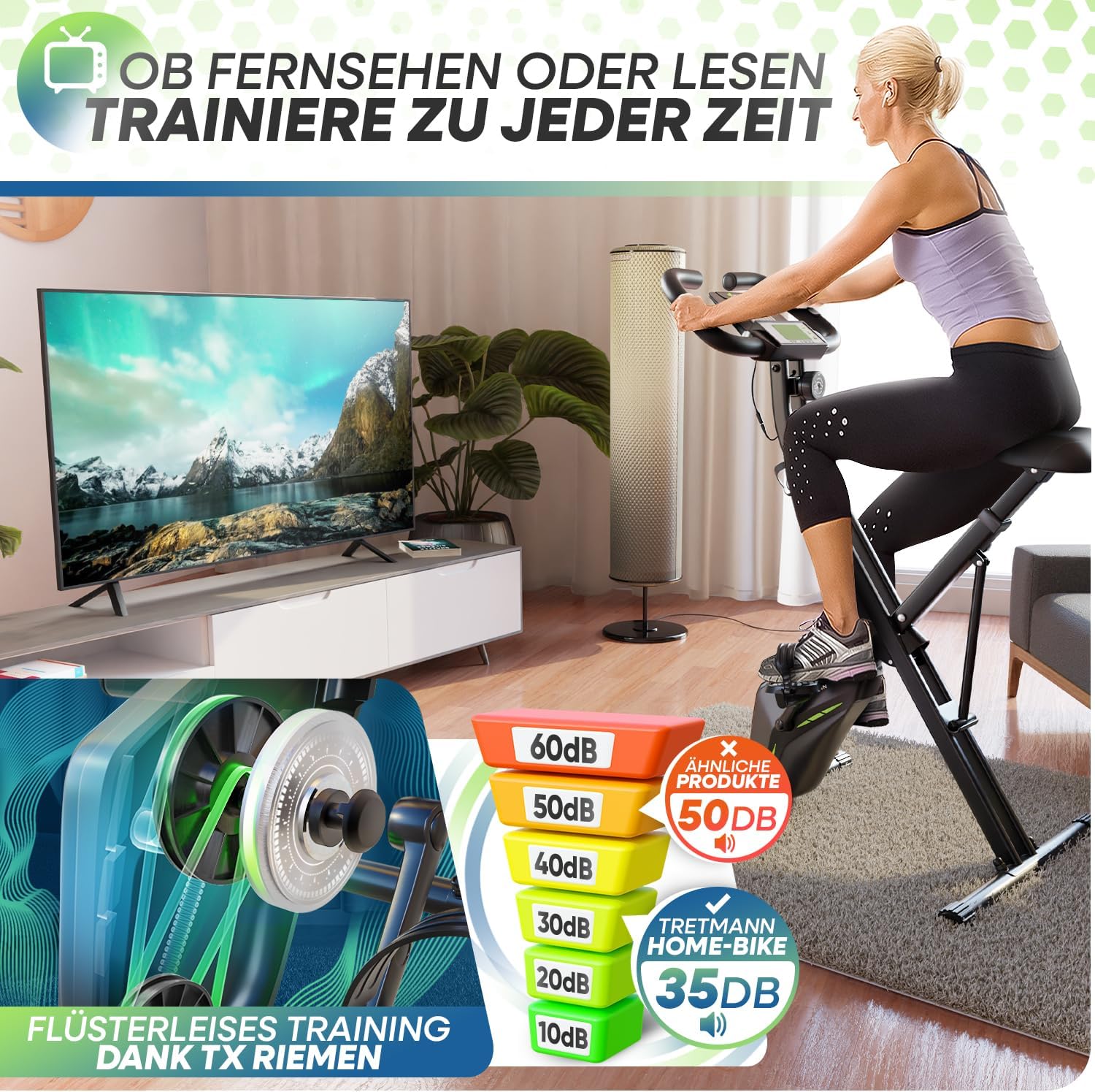 Tretmann Home Trainer Bicycle Folding Set Extra Comfortable & Quiet RelaxFoam up to 150 kg Load Capacity Ergometer, Exercise Bike, Ergometer Exercise Bike Seniors, Fitness Bikes – Bild 3