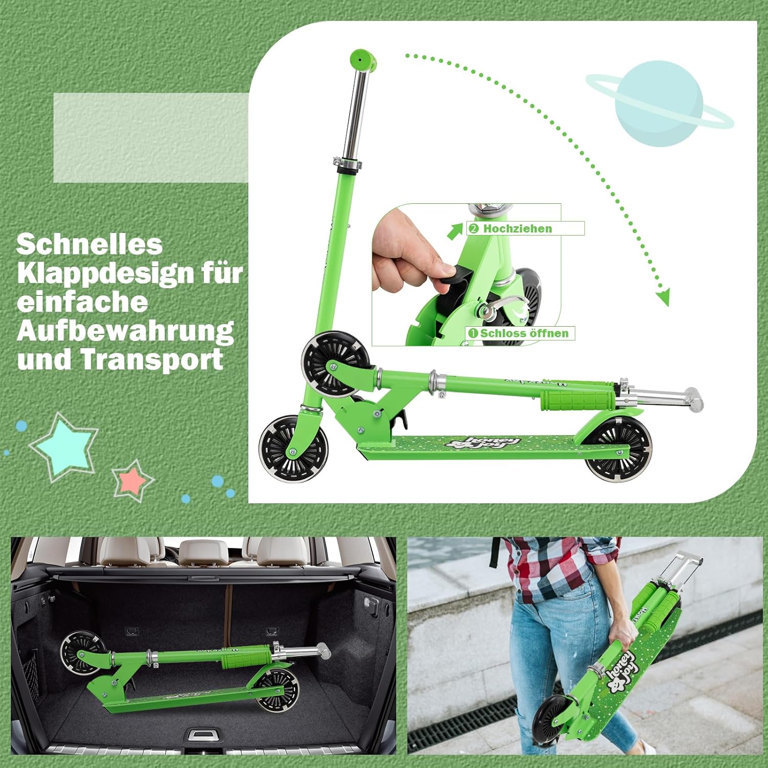 COSTWAY Children's Scooter, Scooter with LED Wheels, Foldable Handlebar, Height Adjustable Children's Scooter, City Scooter, Kick Scooter for Boys and Girls from 3 Years – Bild 5