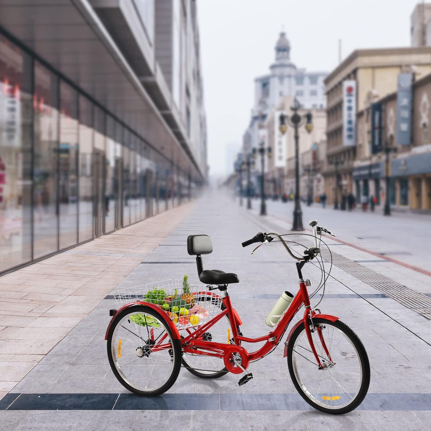 Tricycle Adult Bike with LED Light Vegetable Basket Foldable Foldable Basket Bicycle Load Bicycle Wheels Seniors Trike Stable Trike Structure Cycling Comfortable 24 Inch 3 Wheels 7 Speed – Bild 7