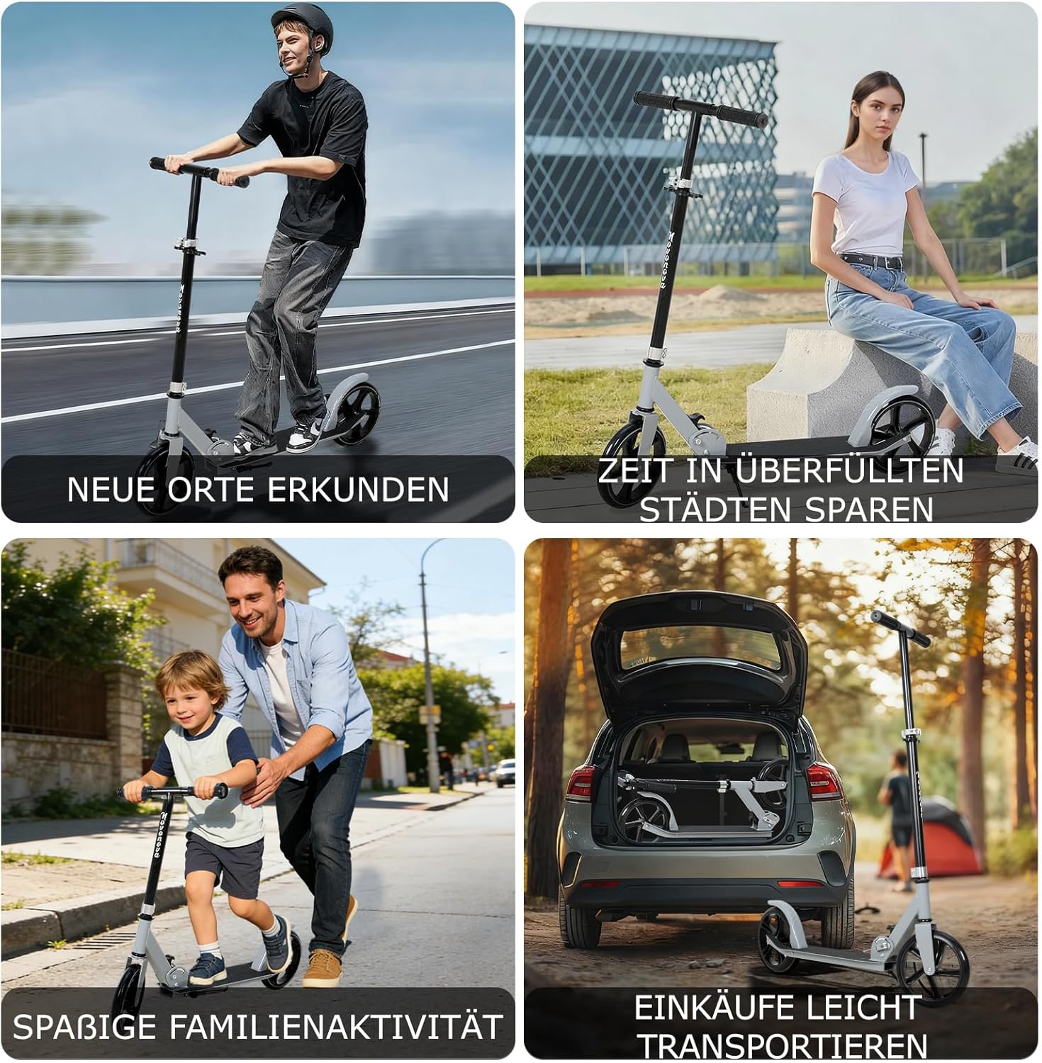 200 mm LED Big Wheel Scooter - Folding Scooter Children and Teenagers Aged 9-14 (125-175 cm), 3 Height-Adjustable City Scooter with Suspension and Double Brake, Scooter up to 100 kg D005B – Bild 6