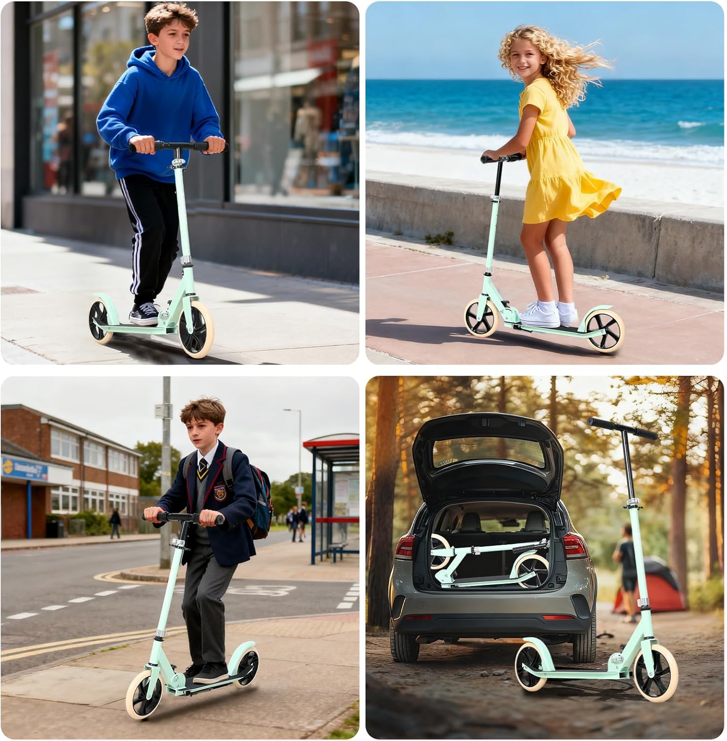 200 mm LED Big Wheel Scooter - Folding Scooter Children and Teenagers Aged 9-14 (125-175 cm), 3 Height-Adjustable City Scooter with Suspension and Double Brake, Scooter up to 100 kg D005B – Bild 5