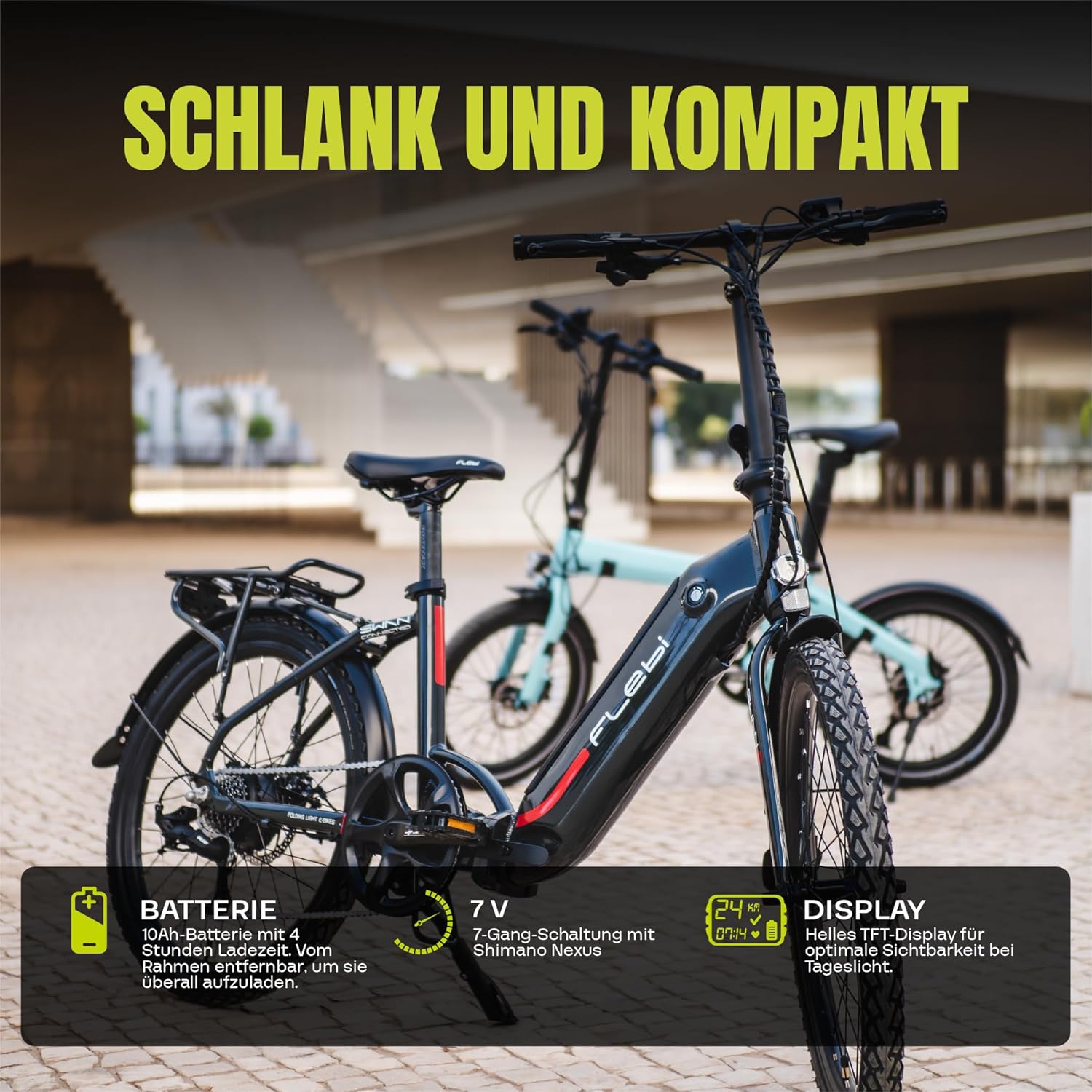 Flebi Swan Electric Bicycle Foldable 24 Inches | Range 70 km | Removable Battery 10.4 Ah / 374 Wh | 7 Gears | Unisex E-Bike for Adults and Teenagers Compact and Lightweight for Men and Women – Bild 4