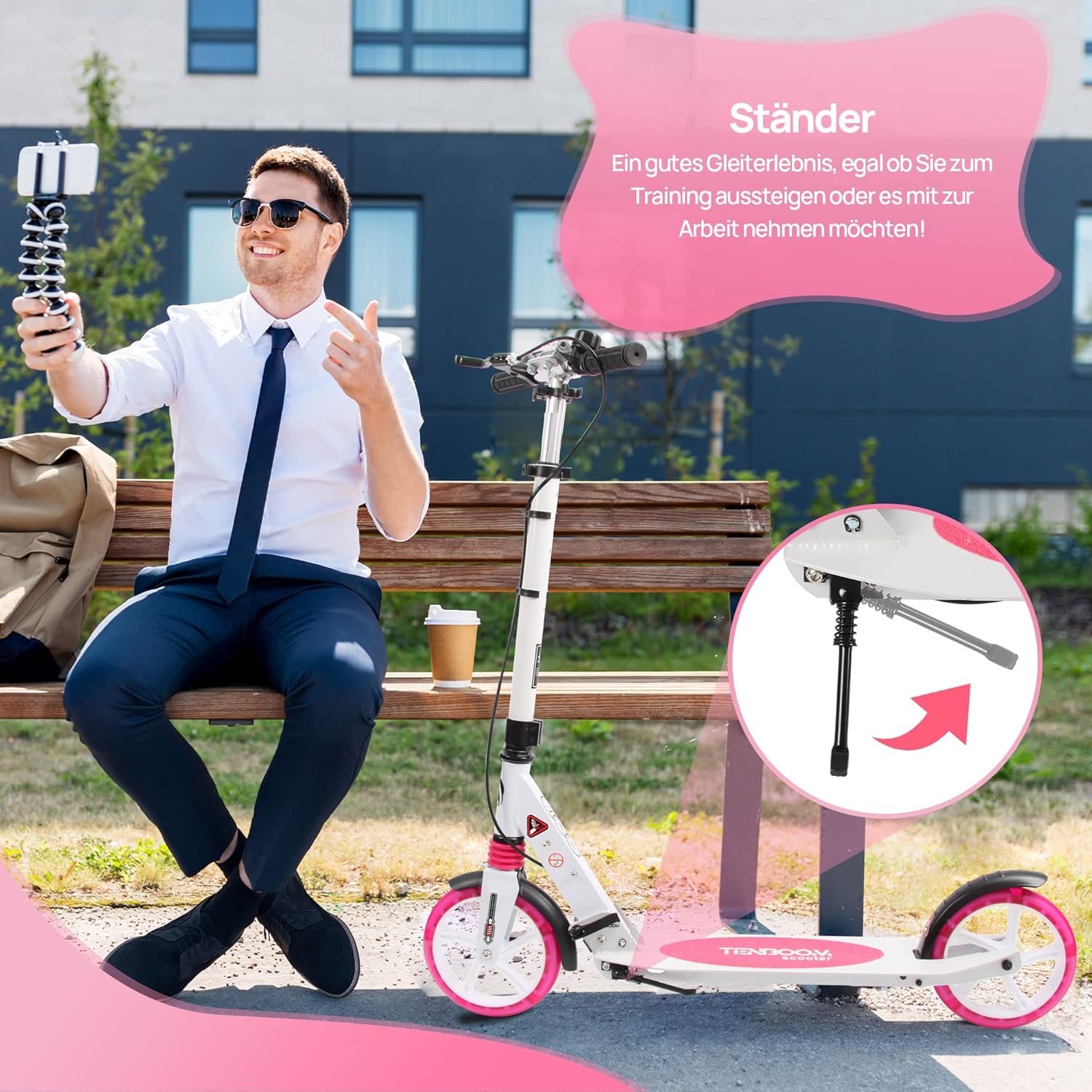TENBOOM Children's Scooter, 10 Years, Aluminium Folding City Scooter, Height Adjustable, Scooter Kick Scooter with Handbrake and Bell for Children 8 Years and Adults – Bild 6