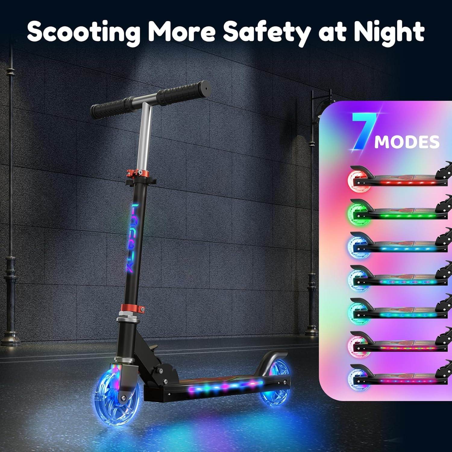 TONBUX Children's Scooter with Cool Illuminated Poles, Wheels and Deck, 3 Levels Height Adjustable Children's Scooter, Foldable Lightweight Scooter Children from 5 to 12 Years – Bild 2