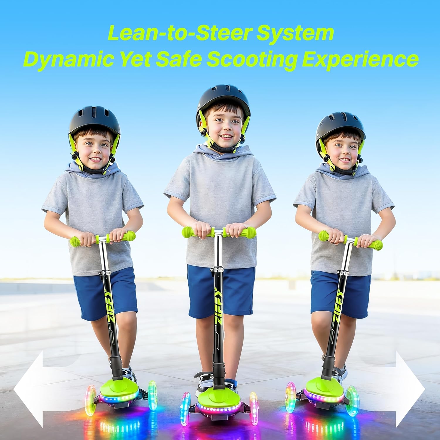 ZIFFY Kids Scooter for Boys & Girls LED Light-Up Wheels, 4 Adjustable Height Handlebars, and Lean-to-Steer Design with Anti-Slip Wide Deck for Stability - Up to 110 lbs – Bild 3
