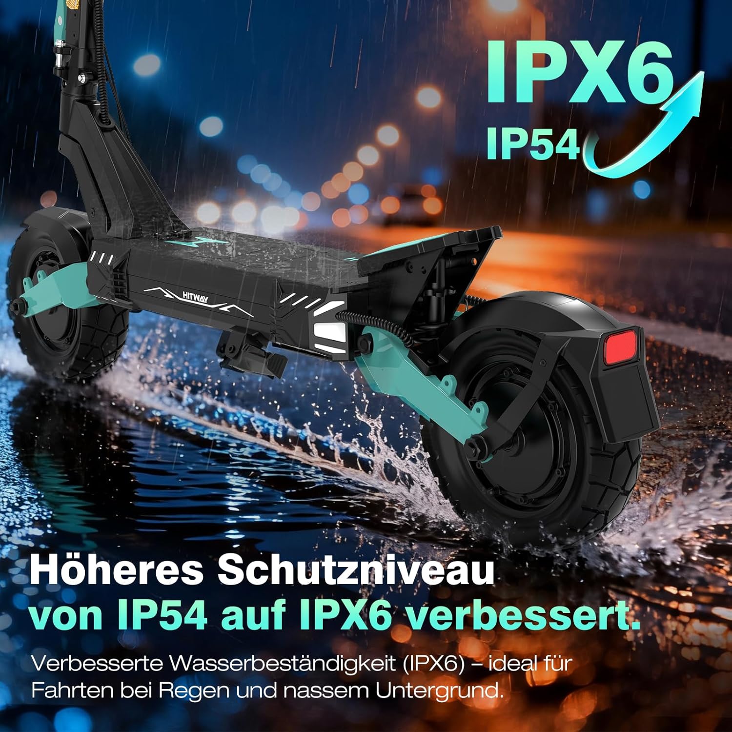 HITWAY H11 E Scooter with Road Legal, 250 W x 2 Motor Tip, 1800 x 2.130 KM, 52 V 23.4 Ah, 10 Inch Off-Road Rubber Tyres, 150 kg Max, Double Shock Absorption, Foldable E Scooter for Adults - with App – Bild 5