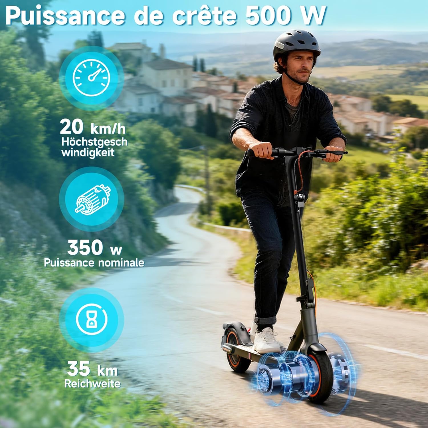 E Scooter mit Straßenzulassung, 350W Motor, 20 km/h Höchstgeschwindigkeit, 35 km Reichweite, Faltbarer E-Roller für Erwachsene – Bild 5