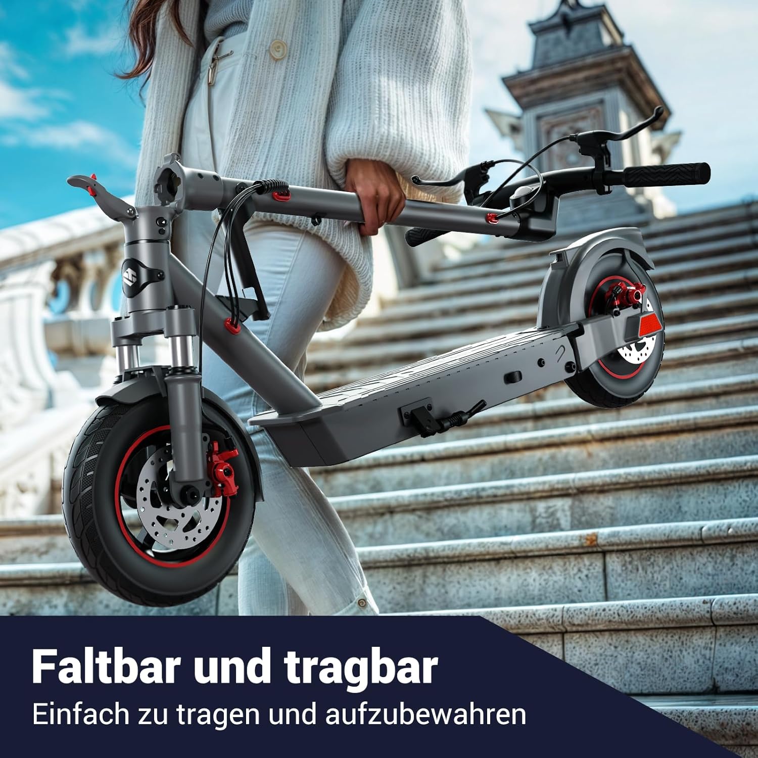 SISIGAD E Scooter 10 Inch Electric Scooter Adult with Double Suspension and App, Electric Scooter Adult 450 W Motor 36 V 10.4 Ah Battery 20 km/h Speed, E Scooter with Double Brake Shock Absorber – Bild 7
