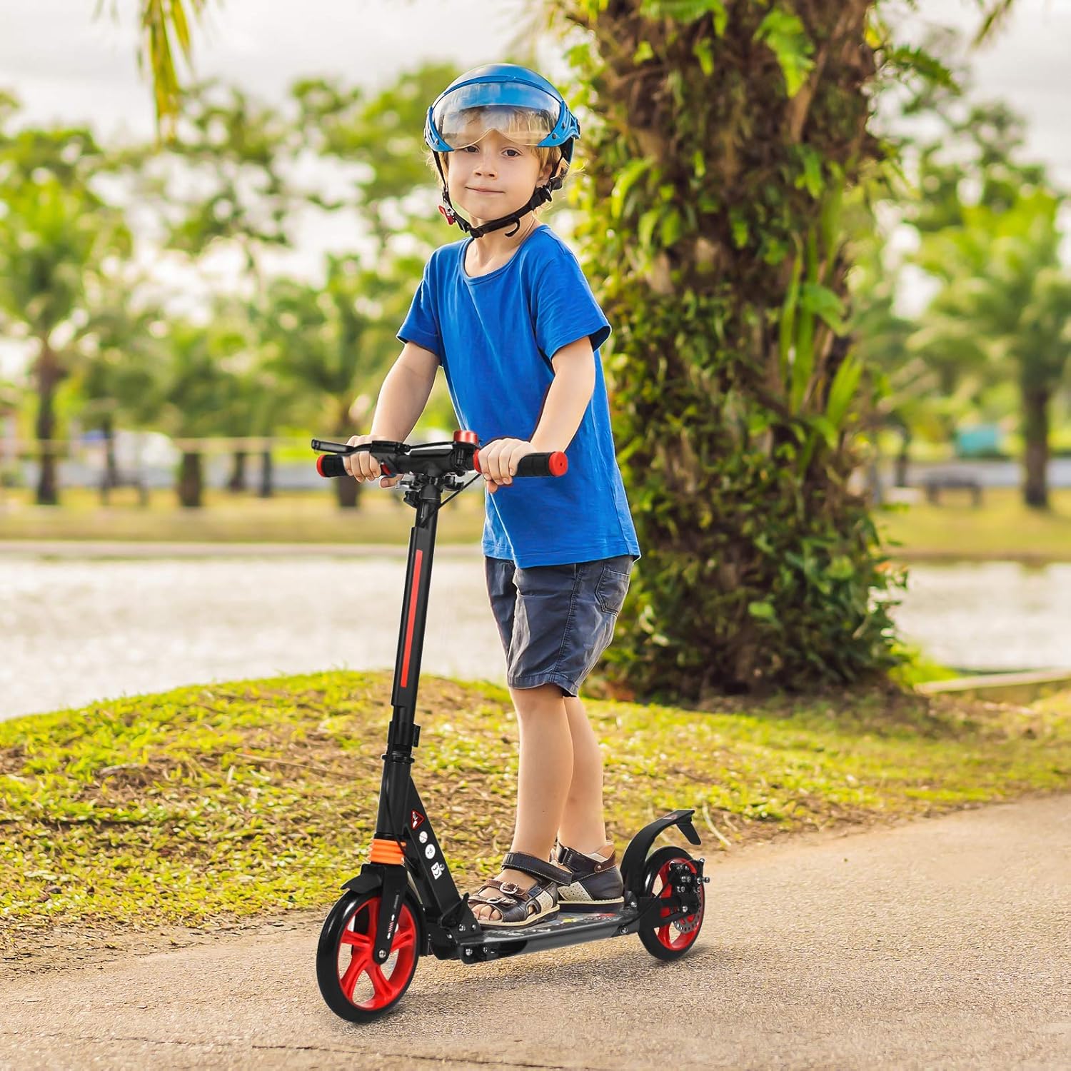 DREAMADE Aluminium Scooter with 200 mm PU Wheels, Kick Scooter City Scooter with Double Suspension and Carry Strap, Foldable & Height-Adjustable Scooter for Adults, Teenagers and Children from 8 Years – Bild 2