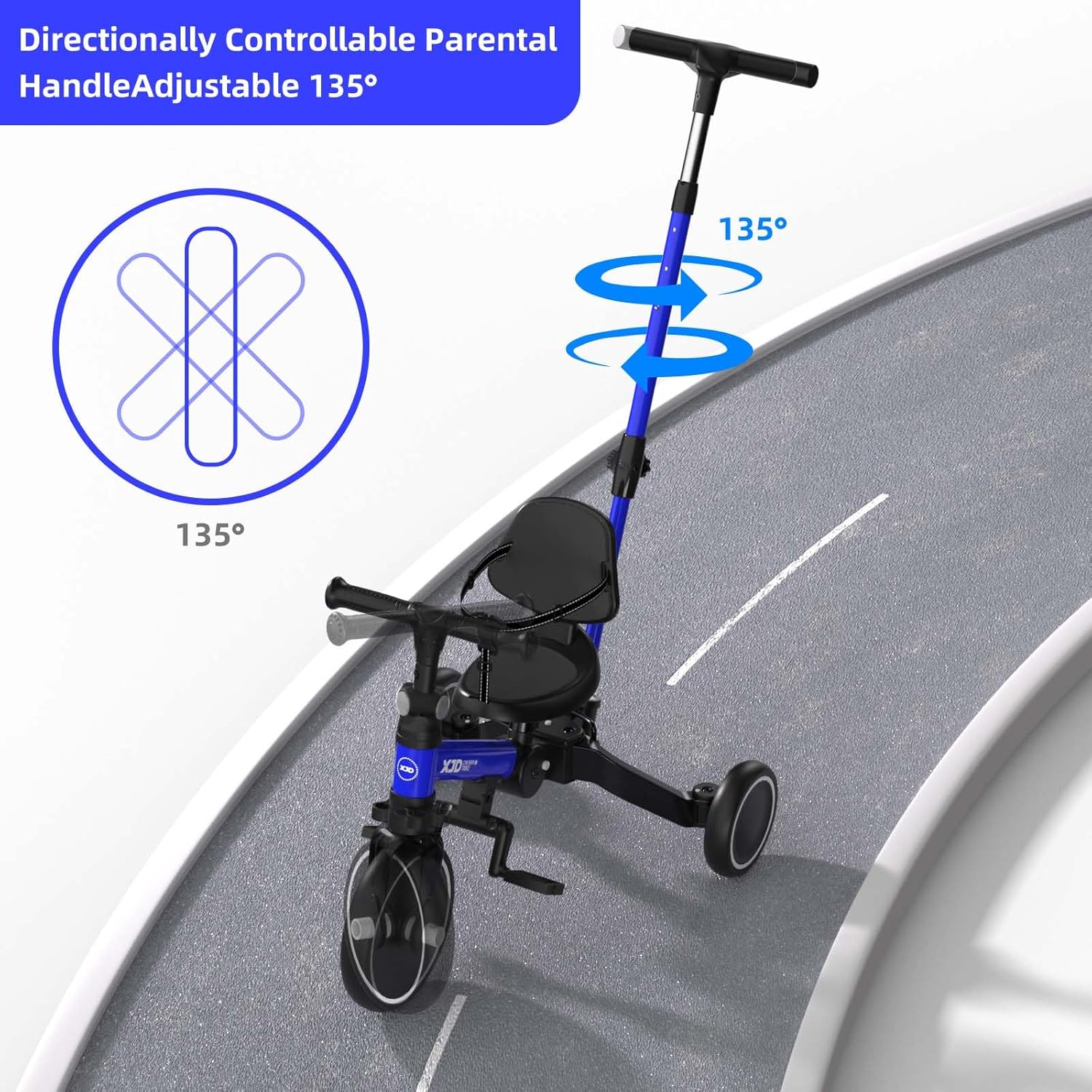 XJD 5-in-1 Tricycle, Balance Bike from 1 Year with Push Bar for Children from 1-4 Years, Balance Bike with Removable Pedals and Adjustable Seat, Children's Tricycle, Baby Bicycle (Blue) – Bild 5