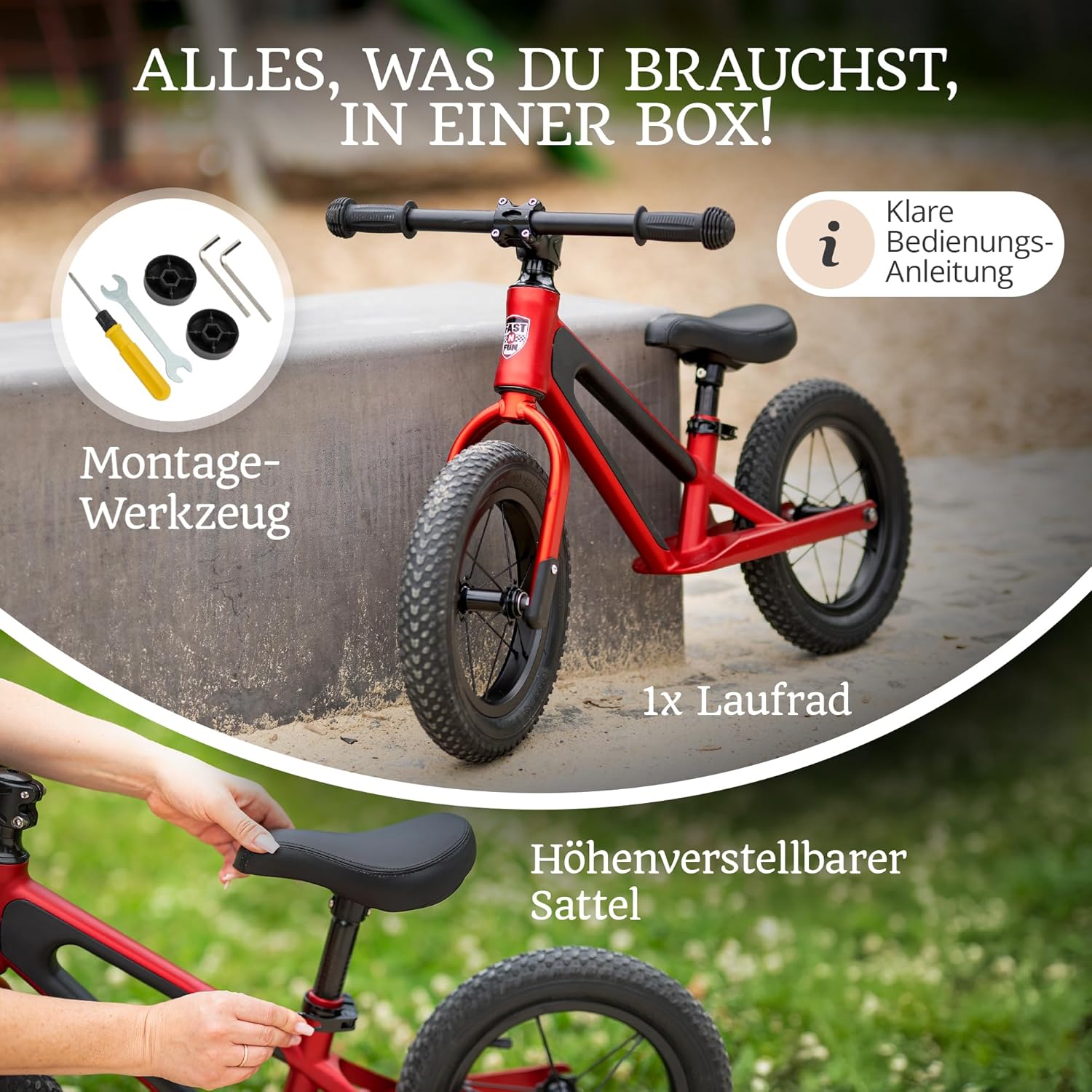 Balance Bike from 2 Years, Ultralight with Carry Handle, Magnesium Frame, 12 Inch Wheels, Footrest and Ergonomic Height-Adjustable Seat – Bild 3