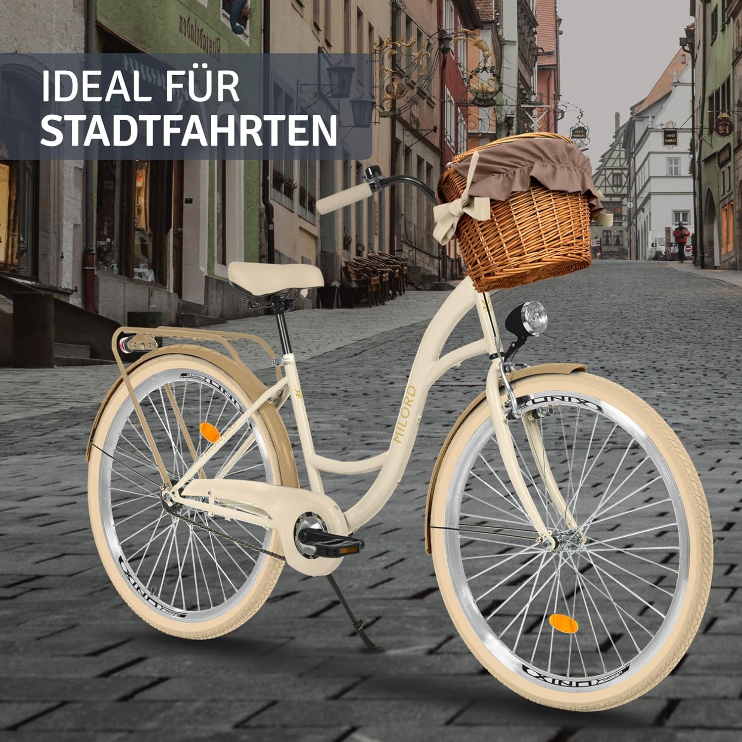 MILORD Women's City Bike Comfort with Wicker Basket Vintage Bicycle 26 / 28 Inch 1 Speed – Bild 6