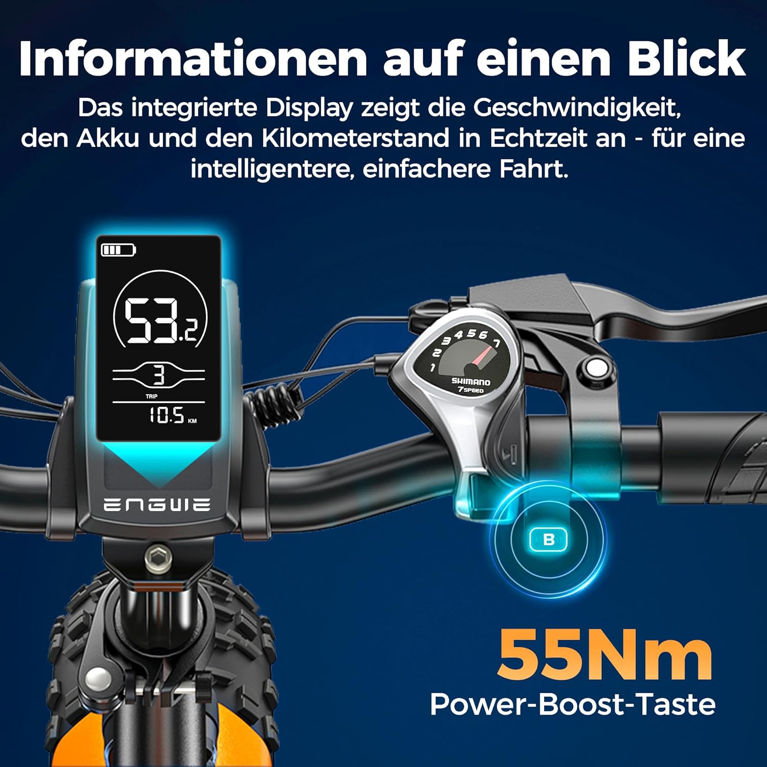 ENGWE EP-2 Boost Folding Electric Bicycle with Torque Sensor, 48 V 13 Ah Removable Battery Range 120 km and 250 W Brushless Motor, LED Display, 20 x 4.0 Inch Fat Tyres and 7 Gears – Bild 5