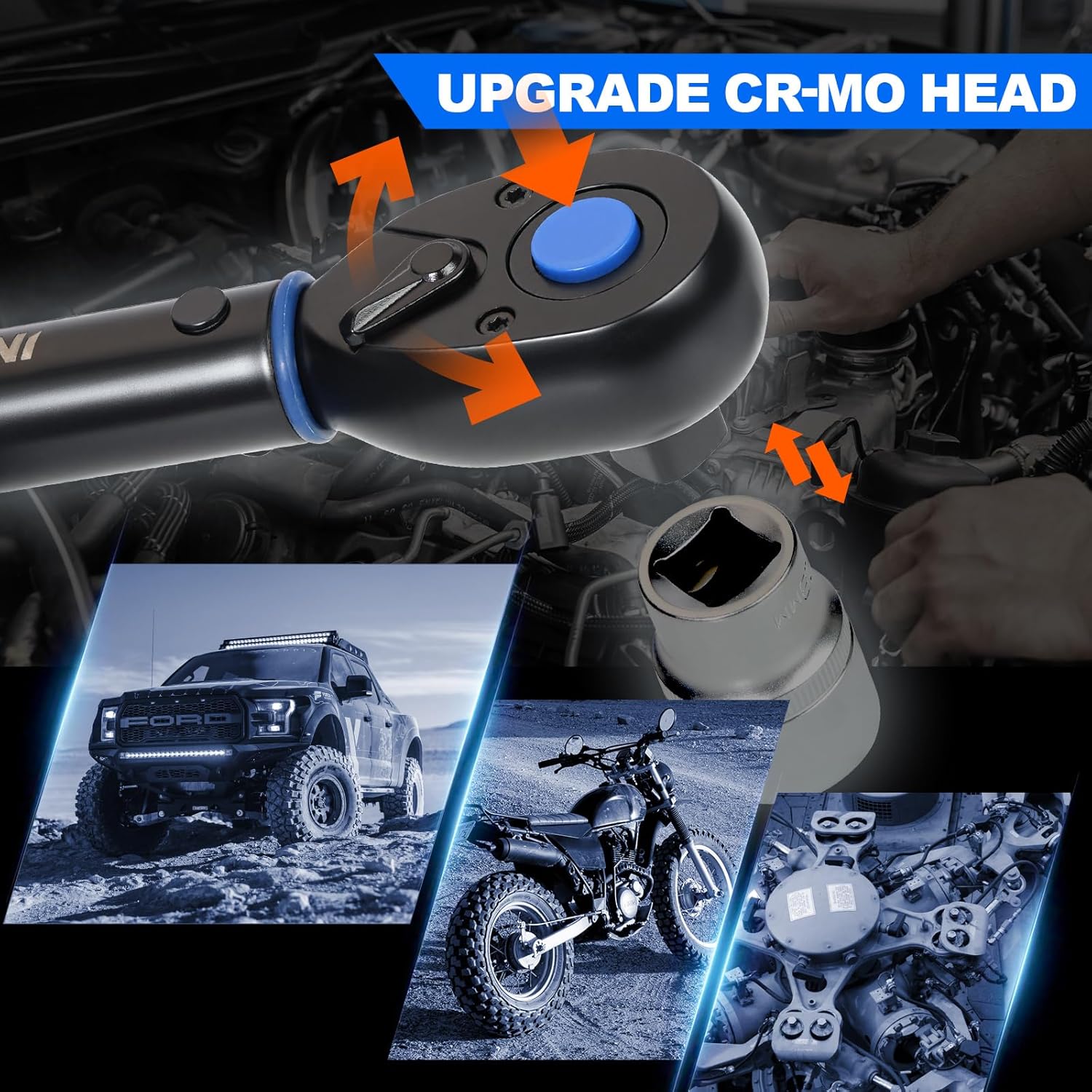 Upgrade 1/2 inch torque wrench car, 20-220 NM adjustable torque wrench bicycle, ±3% error accuracy, torque 1/2 inch, 72 teeth torque wrench for car, torque wrench – Bild 2
