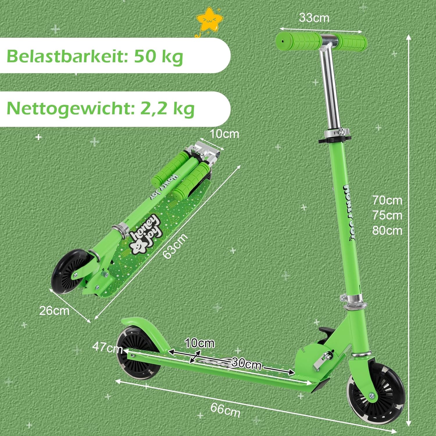 COSTWAY Children's Scooter, Scooter with LED Wheels, Foldable Handlebar, Height Adjustable Children's Scooter, City Scooter, Kick Scooter for Boys and Girls from 3 Years – Bild 7