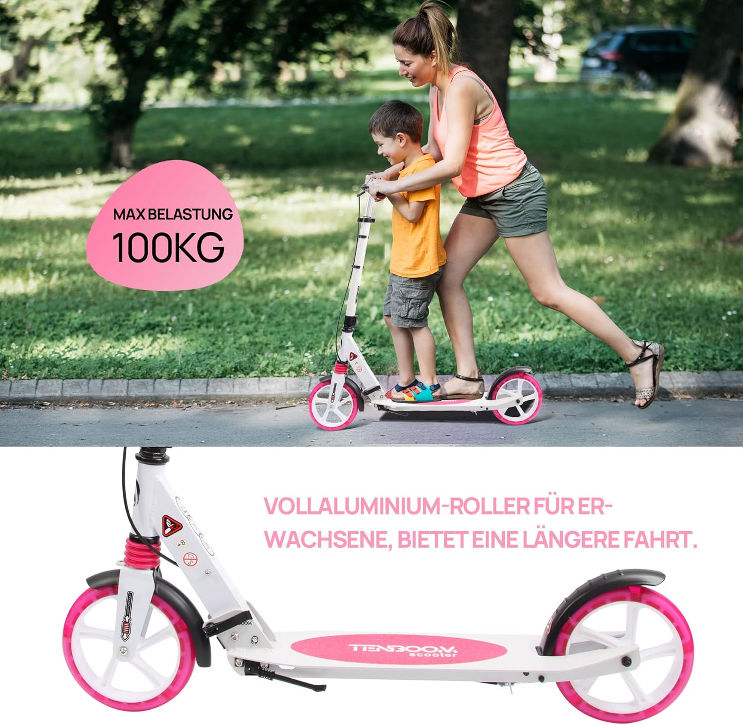 TENBOOM Children's Scooter, 10 Years, Aluminium Folding City Scooter, Height Adjustable, Scooter Kick Scooter with Handbrake and Bell for Children 8 Years and Adults – Bild 3
