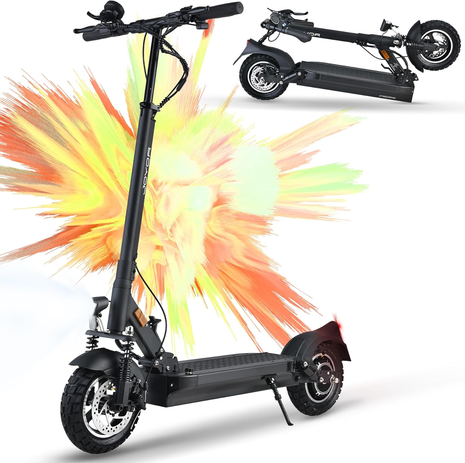 JOYOR Electric Scooter Y Series, Escooter 48 V 18/26 Ah Range 55-100 Km, Mechanical Brake System and Double Shock Absorption, Foldable E Scooter with 10 Inch Tyres