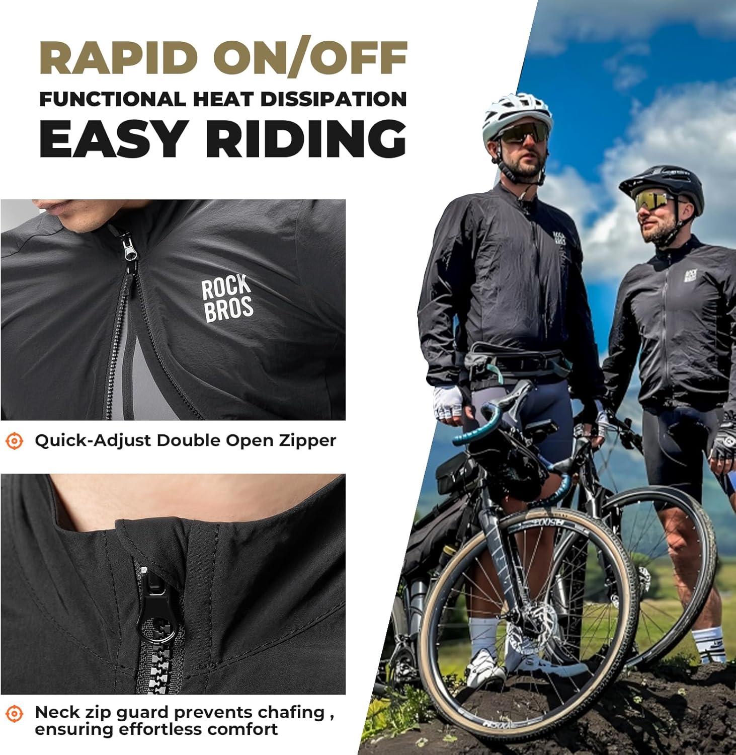 ROCKBROS Windbreaker Cycling Jacket Men's Ultralight Breathable Cycling Jacket Compact Sports Jacket Black Windbreaker Road Bike Men – Bild 3