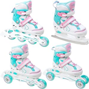 RAVEN 4-in-1 Inline Skates Triskates Roller Skates Ice Skates Inline Skates for Children Girls Adjustable