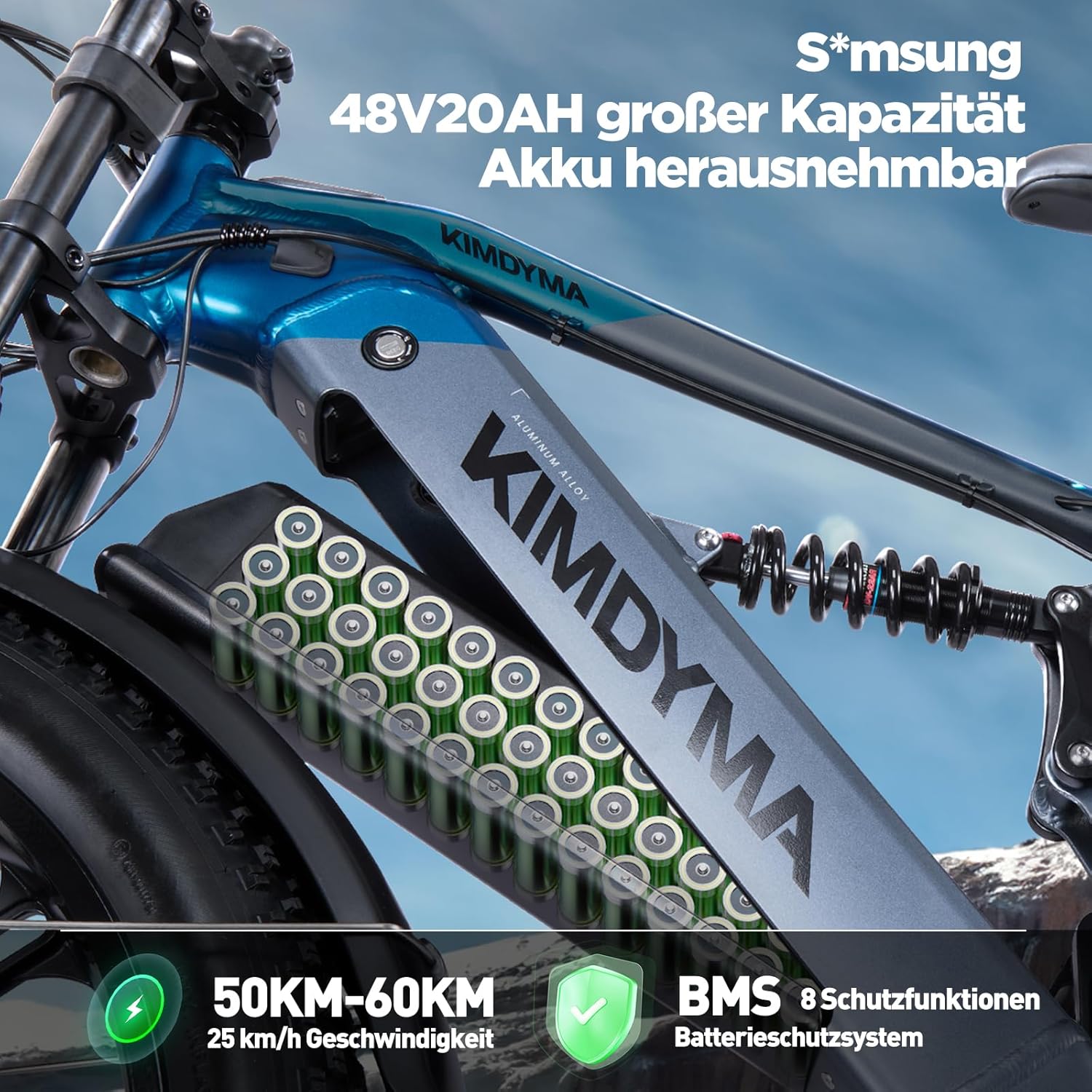 Double Motor 190 N.m E Bike Electric Bikes Men Women Ebike 48 V 20 Ah (960 Wh) Battery up to 100 km, 26 x 4 Inch Electric Bike 7-Speed Gear with LCD Display Full Suspension E Bike, K03 – Bild 2
