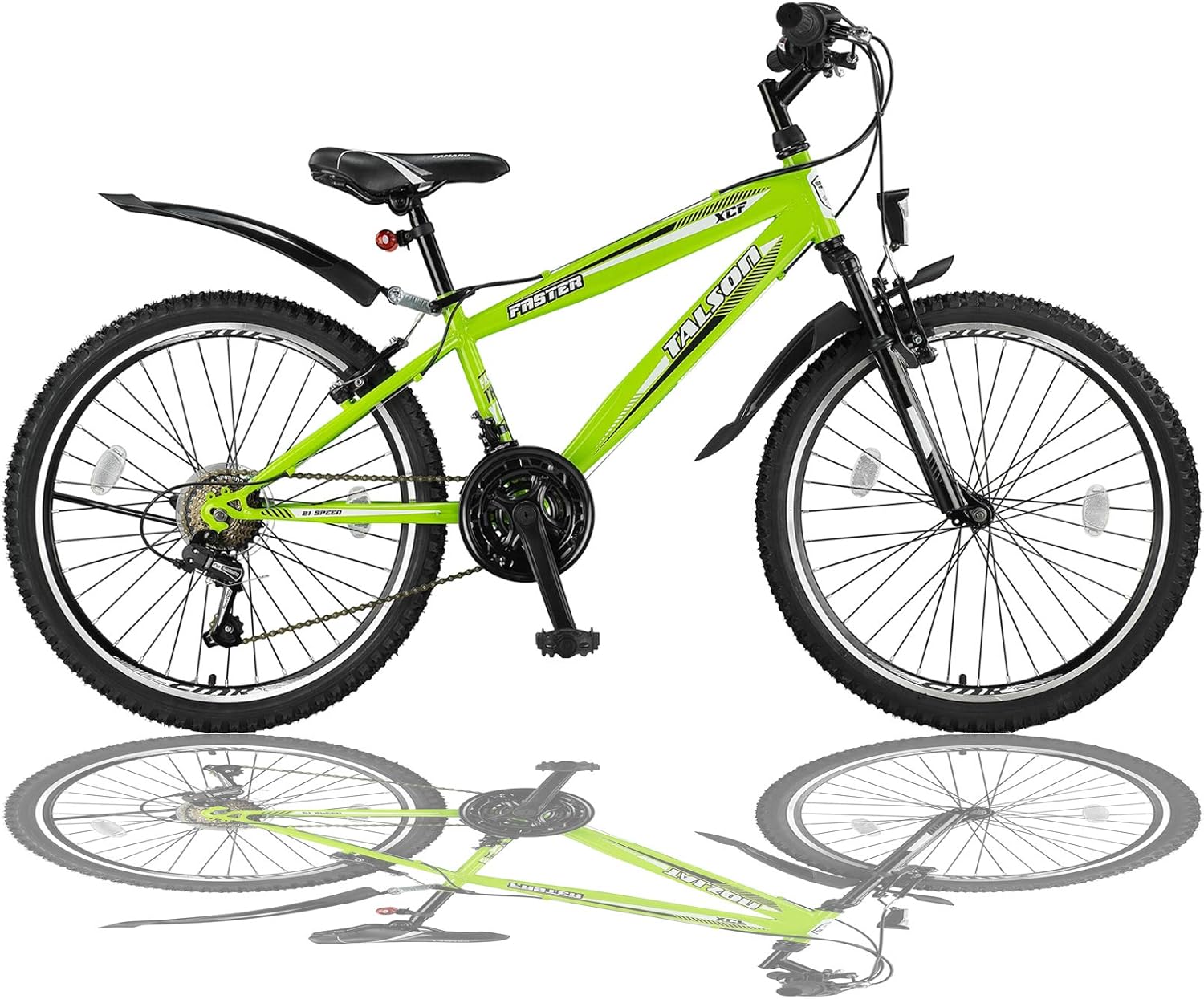 Talson 26-Inch Mountain Bike with Fork Suspension and Lighting, with 21-Gear Shimano in Green