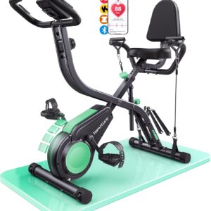 Toputure Folding Exercise Bike with App, 5-in-1 Ergometer with Hand Leg Pull Ropes, 16 Magnetic Resistance, Indoor Home Trainer up to 140 kg, Ultrasound