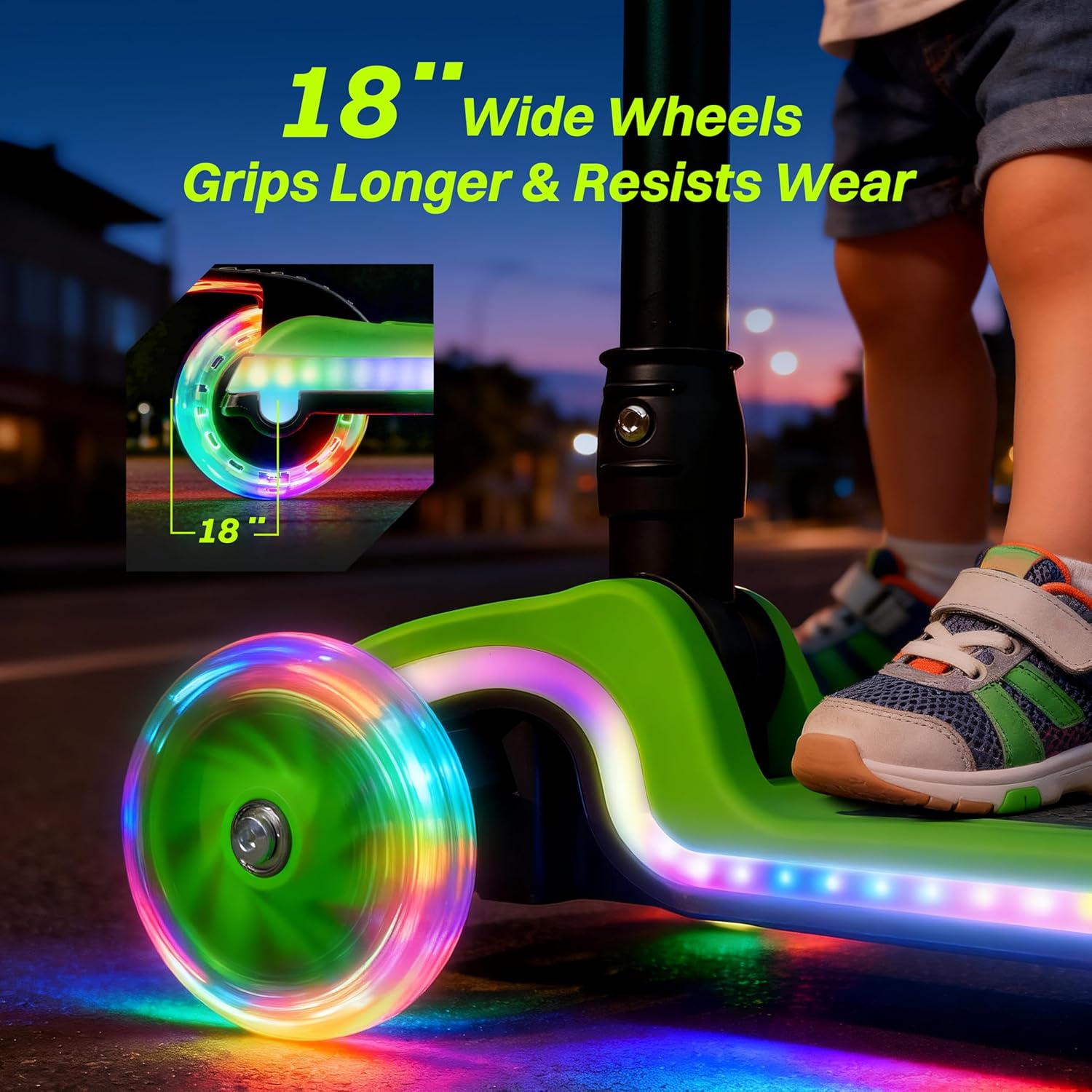 ZIFFY Kids Scooter for Boys & Girls LED Light-Up Wheels, 4 Adjustable Height Handlebars, and Lean-to-Steer Design with Anti-Slip Wide Deck for Stability - Up to 110 lbs – Bild 5