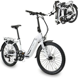 Flebi Swan Electric Bicycle Foldable 24 Inches | Range 70 km | Removable Battery 10.4 Ah / 374 Wh | 7 Gears | Unisex E-Bike for Adults and Teenagers Compact and Lightweight for Men and Women