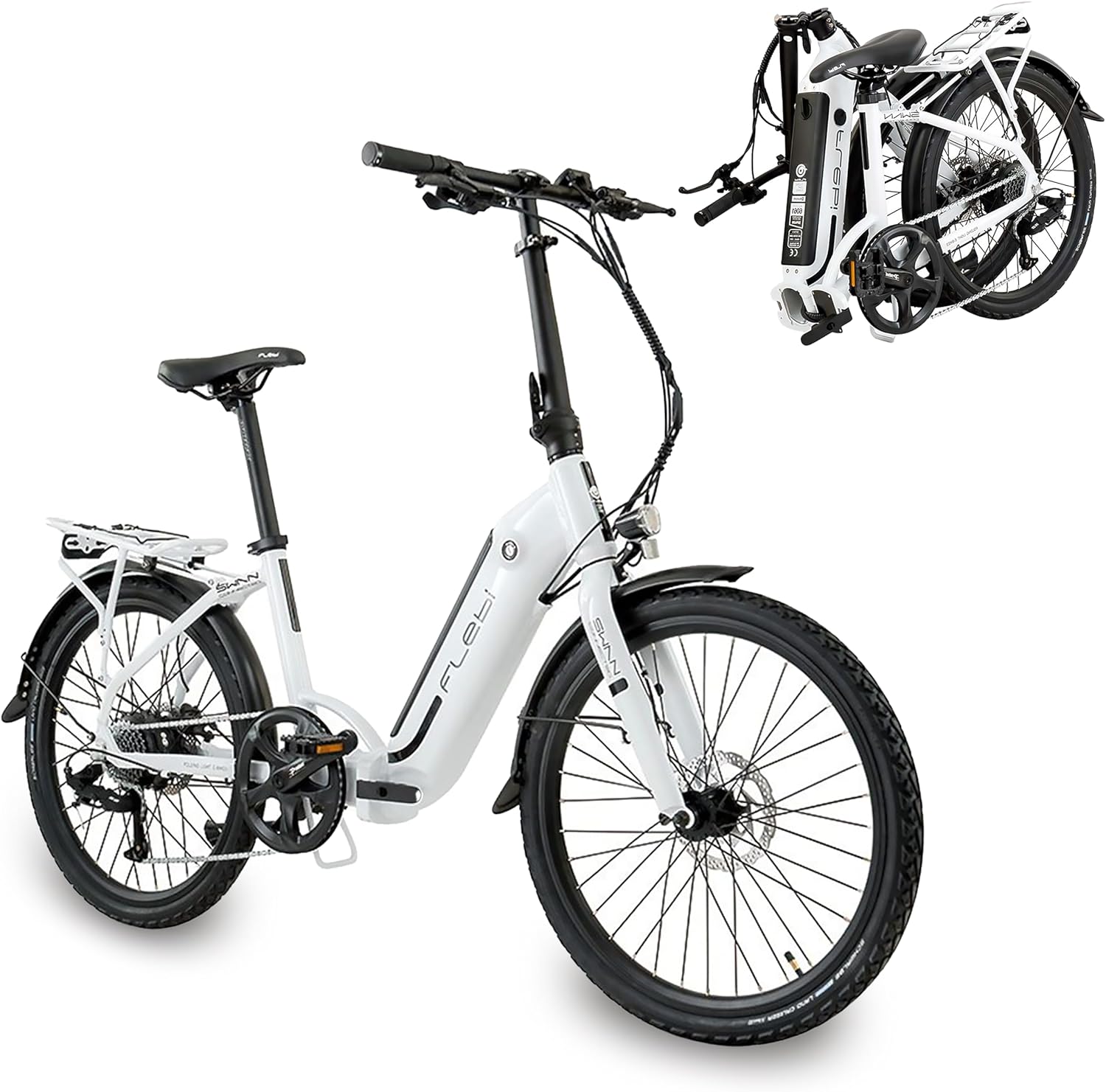 Flebi Swan Electric Bicycle Foldable 24 Inches | Range 70 km | Removable Battery 10.4 Ah / 374 Wh | 7 Gears | Unisex E-Bike for Adults and Teenagers Compact and Lightweight for Men and Women