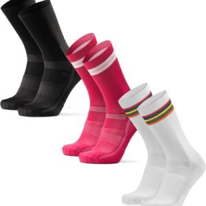 DANISH ENDURANCE Cycling Socks Regular for Men & Women, 3 Pairs, Cycling Socks, MTB, Bike Socks, Cycling Socks, Road Bike, Spinning, Breathable and Padded, Black, Blue, Striped
