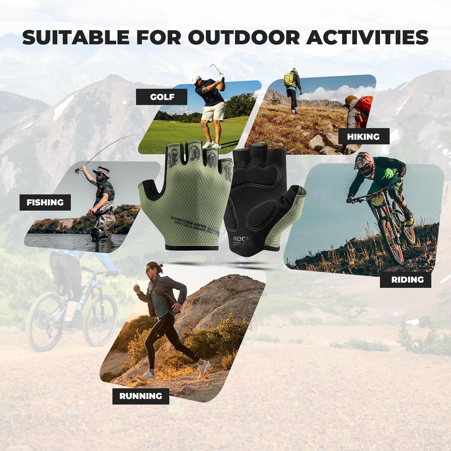 ROCKBROS Cycling Gloves Cycling Gloves Men Women Half Finger Non-Slip Shock Absorbing Gloves Summer for Mountain Bike Road Bike – Bild 5