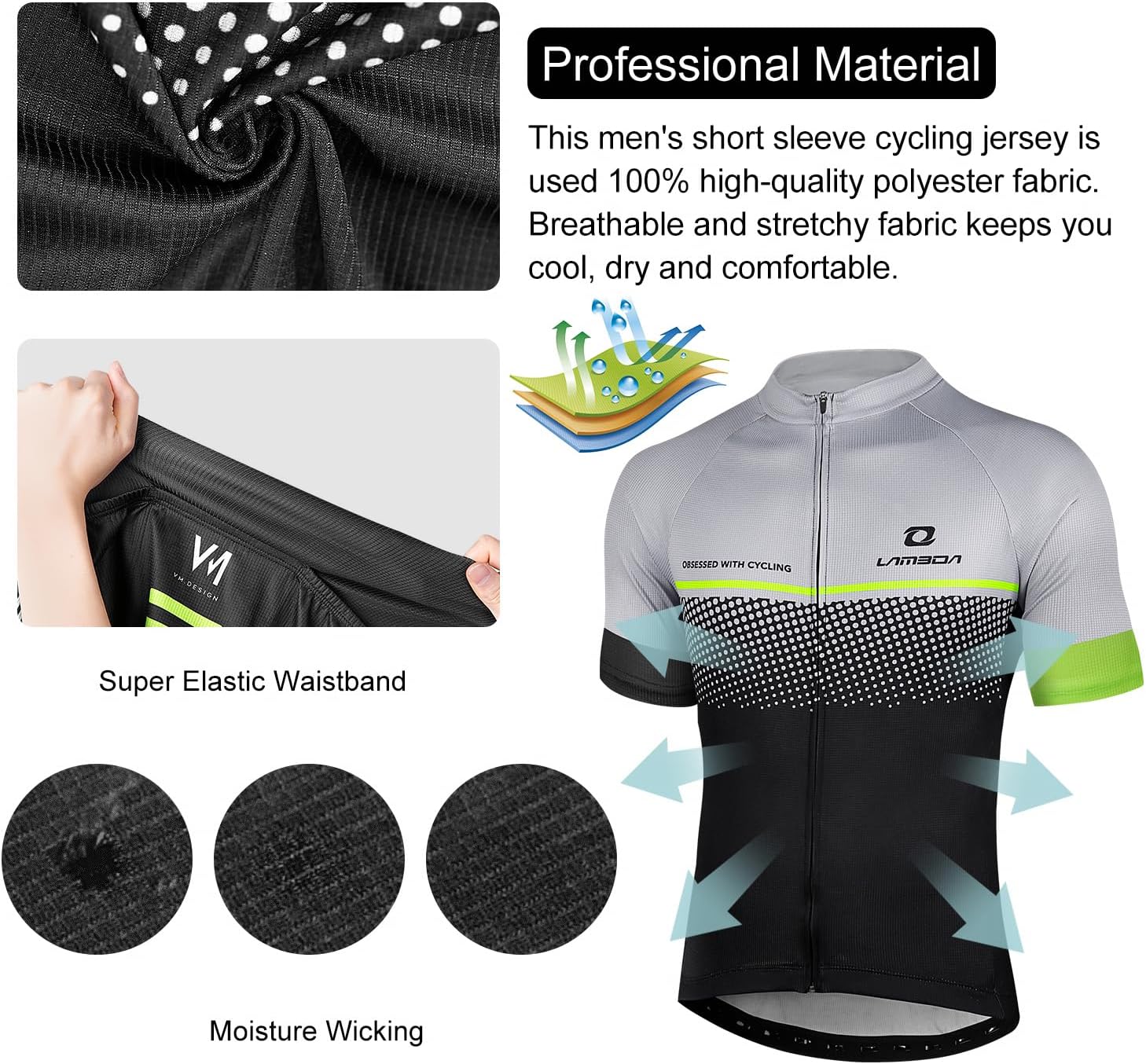 LAMEDA Short Sleeve Cycling Jersey Men's Elastic Breathable T-Shirt Jersey Functional Shirt Quick Drying Fabric Cycling Jersey for Cycling Outdoor Sports – Bild 5