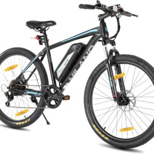 Hiland 26 Zoll Elektrofahrrad mit 250W Motor, 7 Gang E-Bike für Männer Frauen, Herren und Damen Elektro-Mountainbike mit Scheibenbremsen, 36V 7.8Ah Akku E-MTB, Schwarz/Weiß