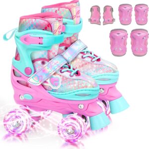 Sportneer Roller Skates Children Girls, EU 23-36 Rainbow Roller Skates Children 4 Sizes Adjustable with Protective Equipment, Roller Skates Kids for Beginners Christmas and Birthday Gifts