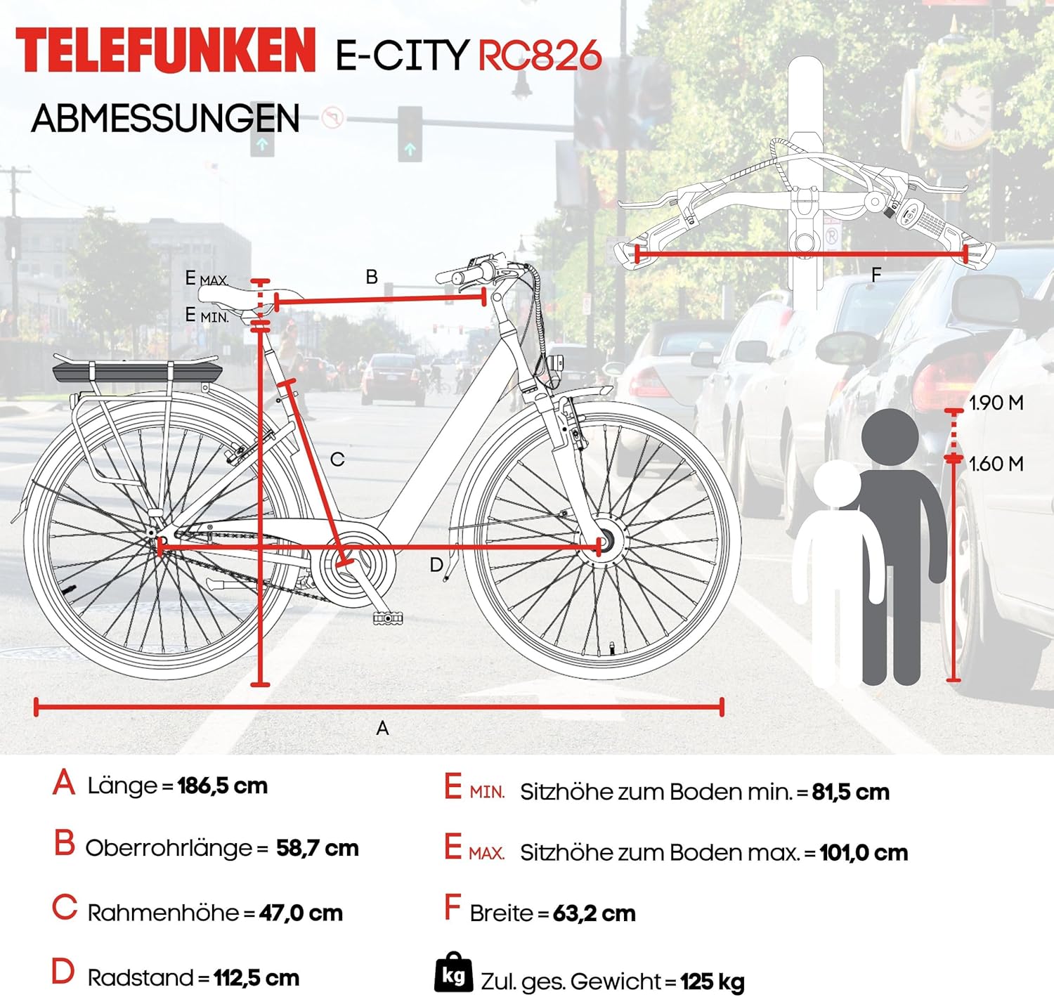 TELEFUNKEN E-Bike Women's 28 Inch Electric Bicycle Front Motor 7-Speed Shimano Derailleur Gears V-Brakes Pedelec City Bike RC826 Multitalent Includes Armoured Cable Lock – Bild 9
