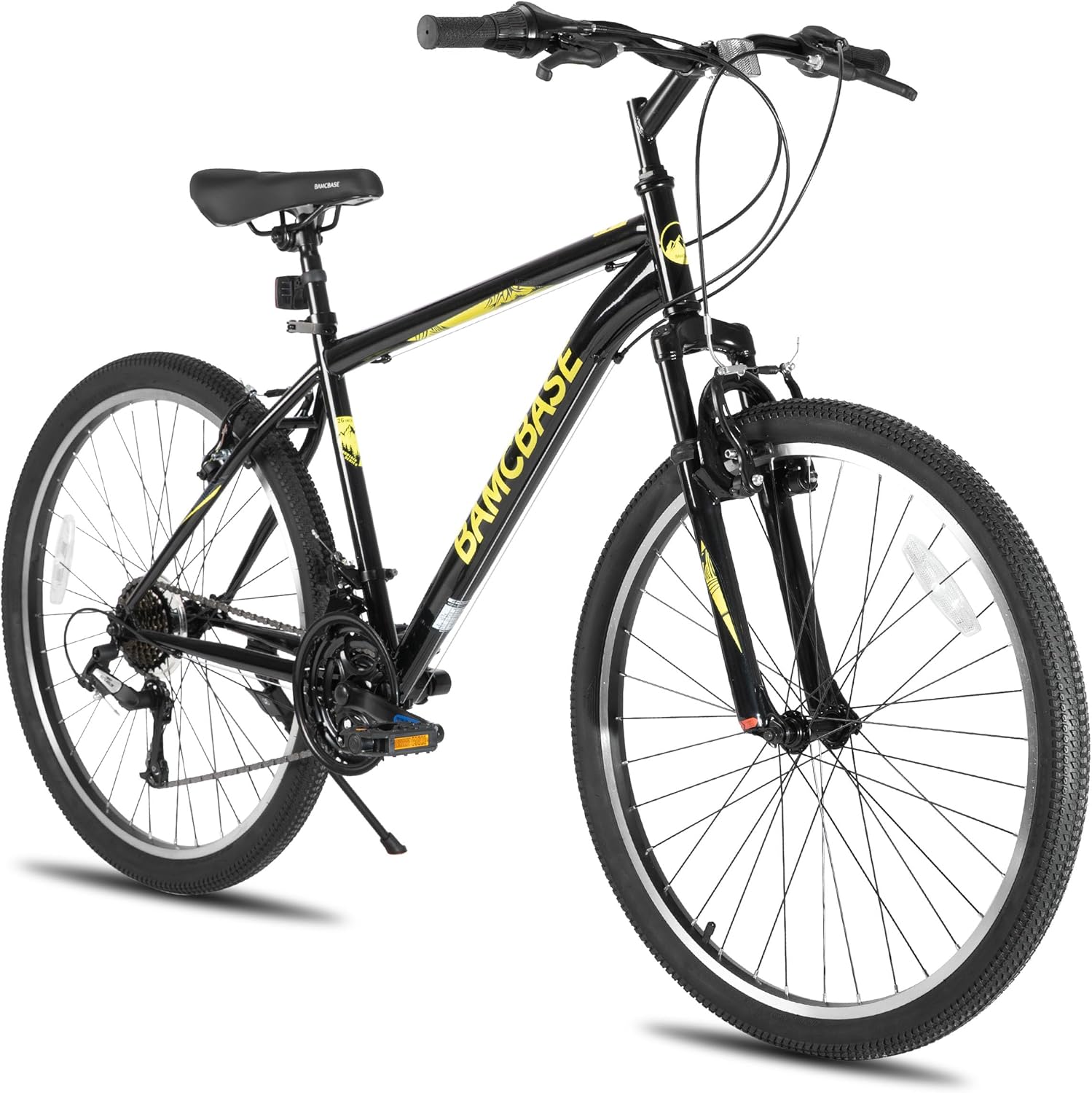 HILAND BAMCBASE 26/27,5/29 Zoll Mountainbike, Hochfester Stahlrahmen 21 Gänge Mountainbike, V-Brake Hardtail MTB Bike für Männer Frauen, Schwarz/Blau/Grau