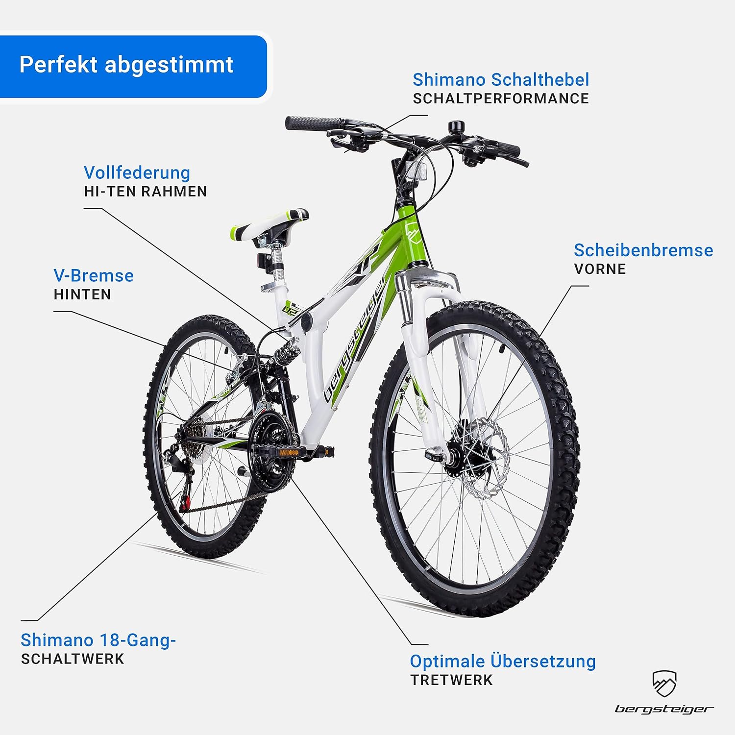 Bergsteiger Montreal 20, 24-Inch Children’s Bicycle, Suitable for 8, 9, 10, 11 Year Olds, Shimano 18-Speed Gear System, Mountain Bike with Full Suspension, Boys’ Bike, Girls’ Bike – Bild 5