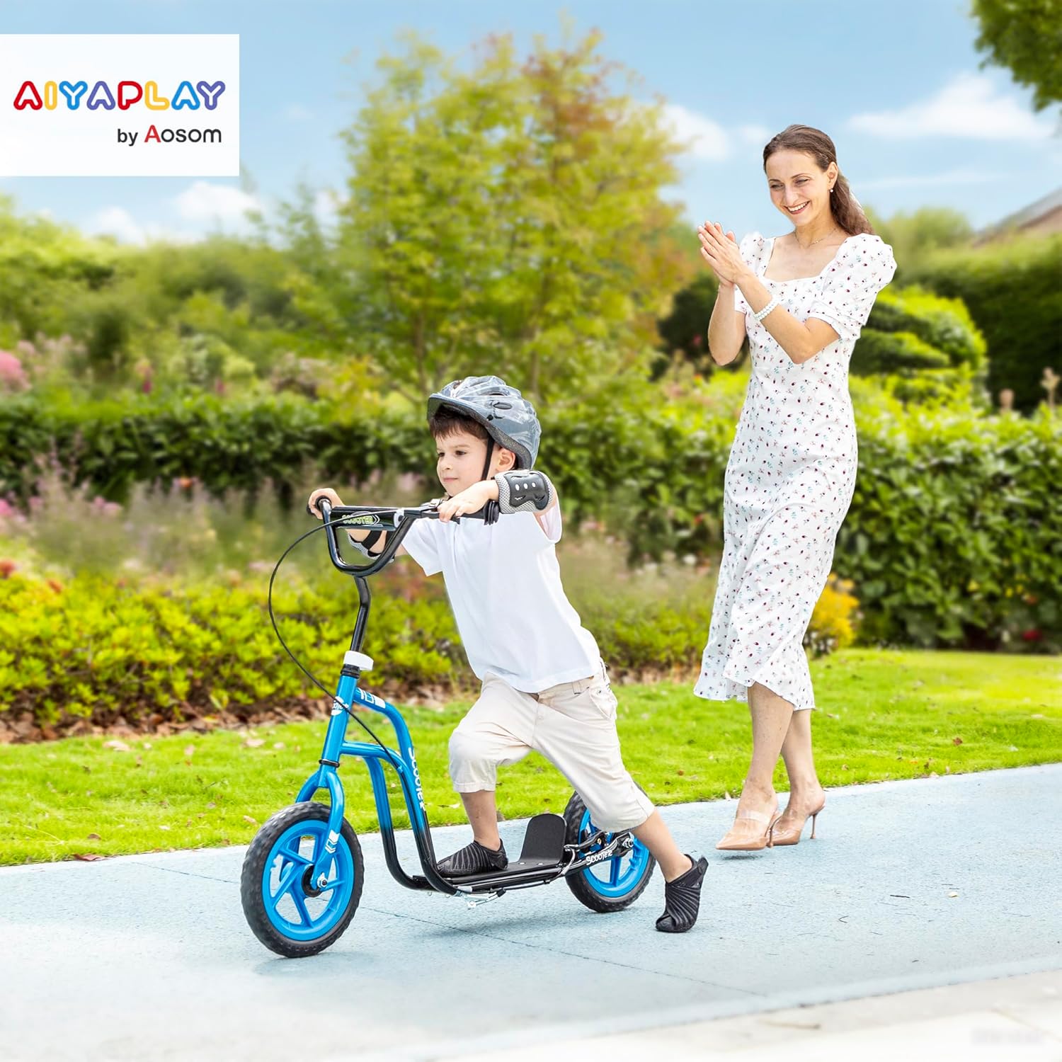 AIYAPLAY Children's Scooter Kick Scooter with Adjustable Handlebar, Large Wheels and Handbrake 12 Inch City Scooter for 5-12 Years Boys and Girls – Bild 2