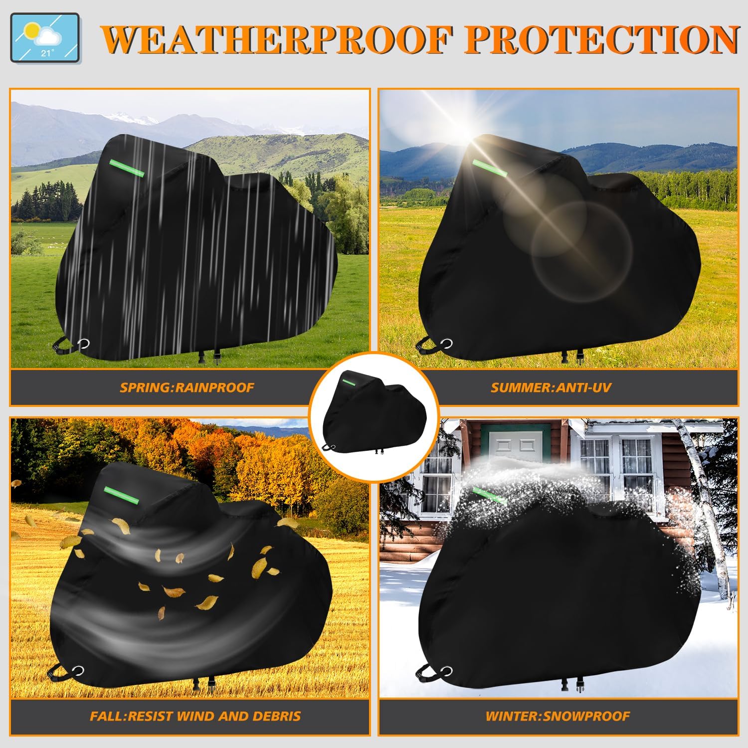 Adult Tricycle Cover, Waterproof Outdoor 3 Wheel Cover for E-Bike, Tricycle Bicycle Covers, Durable UV-210D Polyester Fabric, with Safety Buckle – Bild 4