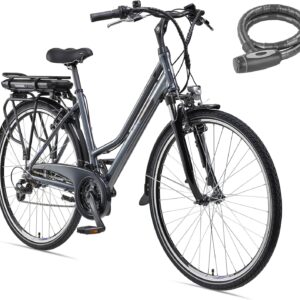 TELEFUNKEN E-Bike 28 Inch for Men and Women, Trekking Bicycle with 21-Speed Derailleur Gear, Electric Bicycle with 250 W Rear Wheel Motor and Li-ion Battery, Pedelec with V-Brakes and LED Lighting