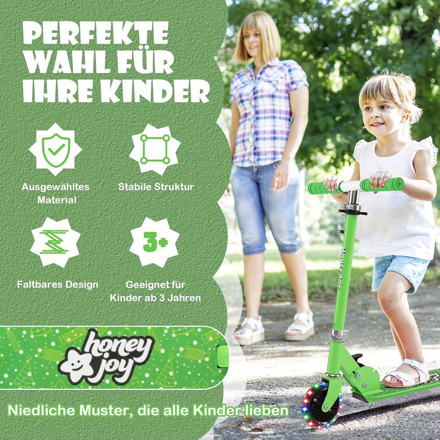 COSTWAY Children's Scooter, Scooter with LED Wheels, Foldable Handlebar, Height Adjustable Children's Scooter, City Scooter, Kick Scooter for Boys and Girls from 3 Years – Bild 6
