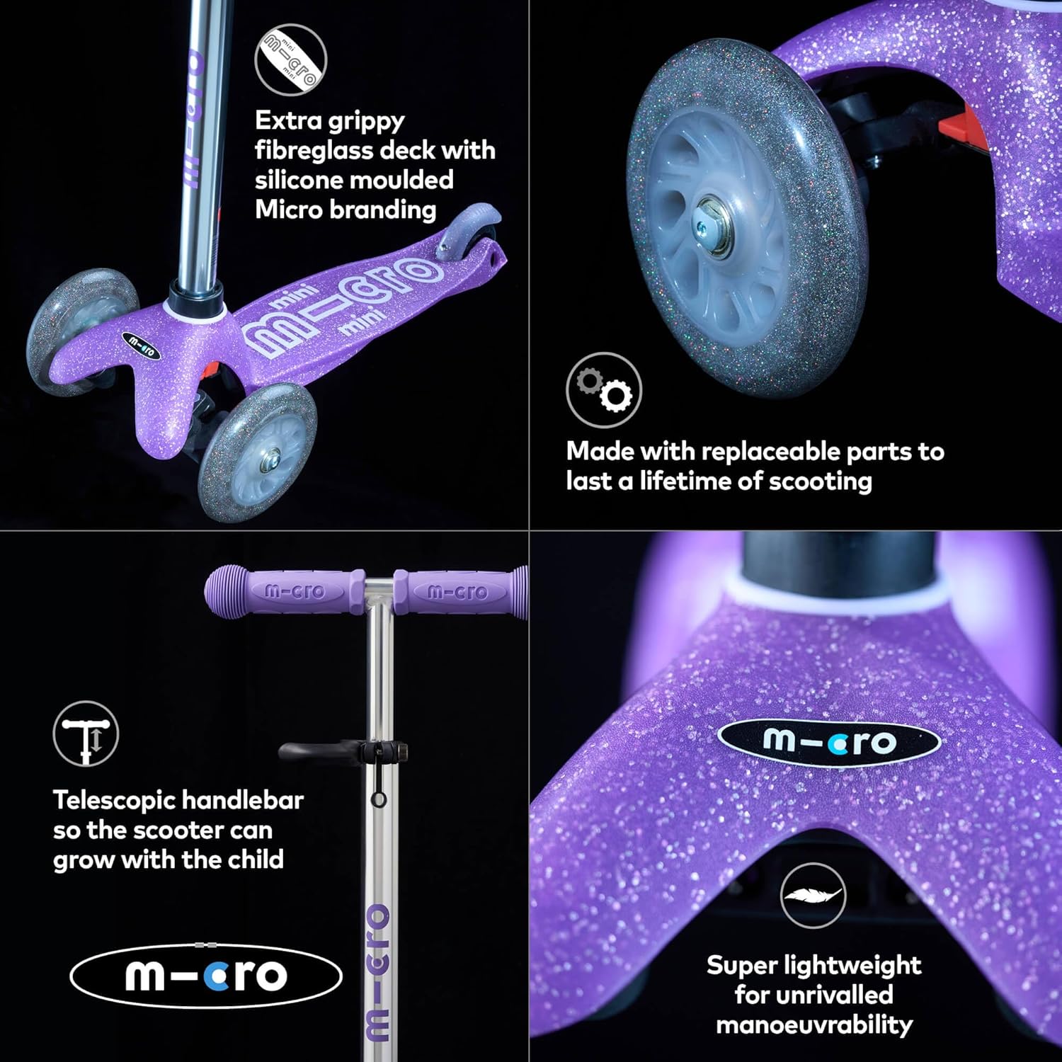micro™ Mini Micro Deluxe Fairy Glitter LED, Height Adjustable, The Original, Children's Scooter from 2 Years, Includes LED Wheels, Boys and Girls 2-5 Years – Bild 5