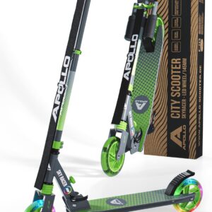 Apollo Skyracer City Scooter with LED Light Wheels, Children’s Scooter (6 Years), City Scooter with Suspension, Scooter for Children and Teens, Foldable and Height-Adjustable
