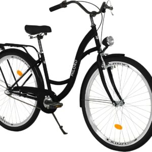 MILORD. Comfort Bicycle with Back Carrier, Holland Bike, Women’s Bike, 3-Speed, Black, 26 Inch