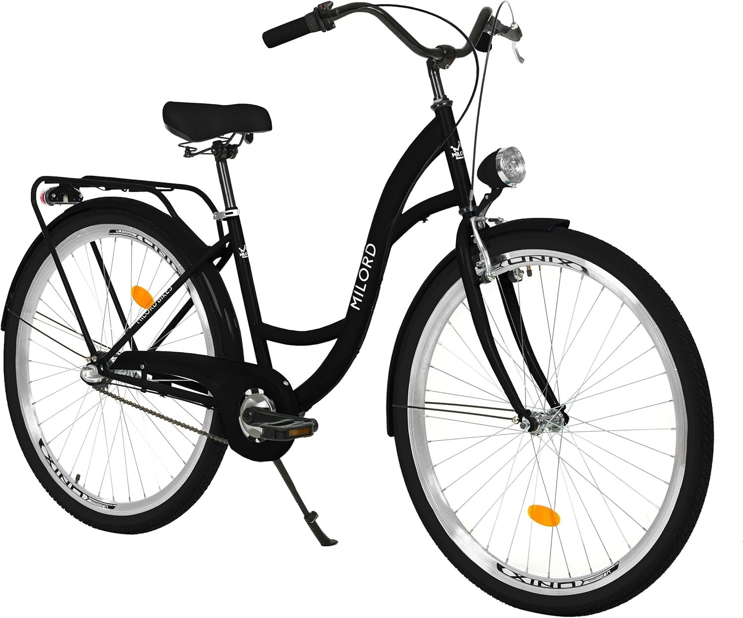 MILORD. Comfort Bicycle with Back Carrier, Holland Bike, Women's Bike, 3-Speed, Black, 26 Inch