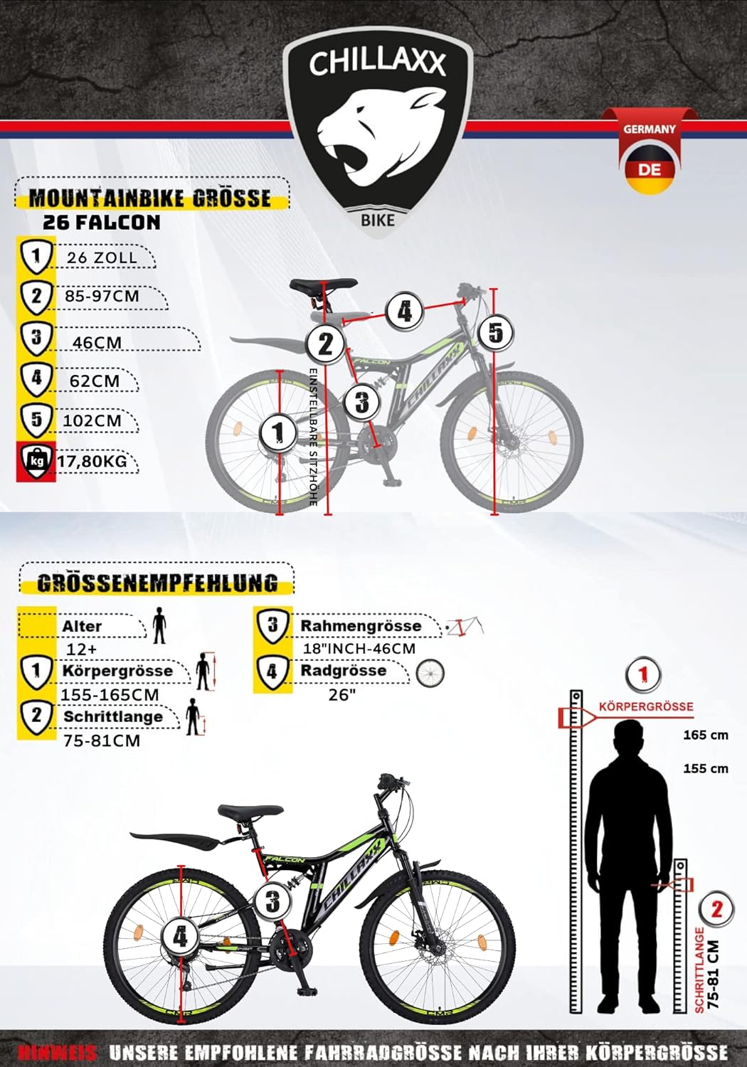 Chillaxx Bike Falcon Premium Mountain Bike in 24, 26, 27.5 and 29 Inch - Bicycle for Boys, Girls, Women and Men - Disc Brake - 21 Speed Gears - Full Suspension – Bild 8