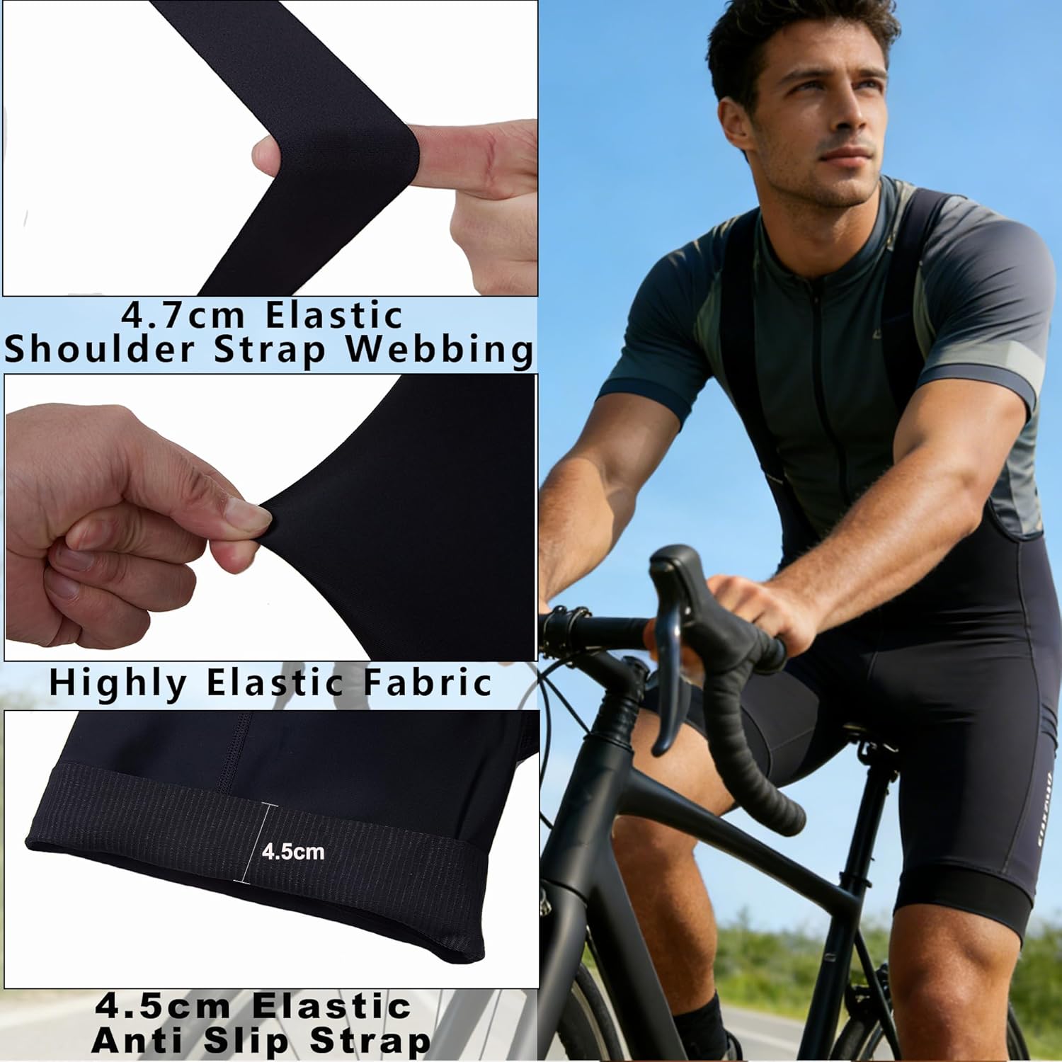 Bib Shorts Men's 5D Padded Cycling Shorts Road Bike Trousers Quick-Drying Breathable Cycling Shorts with 3 Pockets – Bild 4