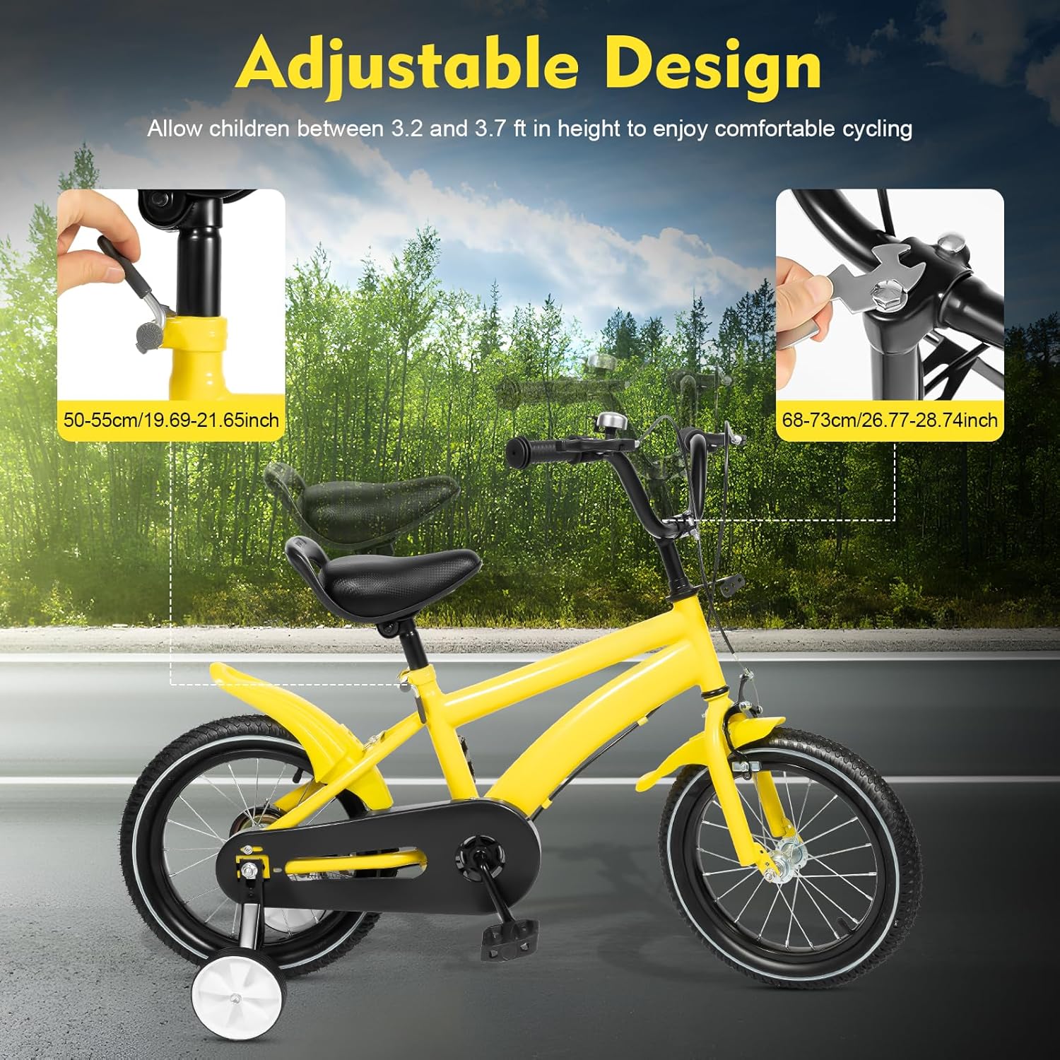 14 Zoll Kinderfahrrad, Kohlenstoffstahl-Legierung, Kinder Fahrrad, ab 3-7 Jahre Jungen & Mädchen, Upgraded Kinder Fahrrad mit Stützrädern, Höhenverstellung – Bild 4
